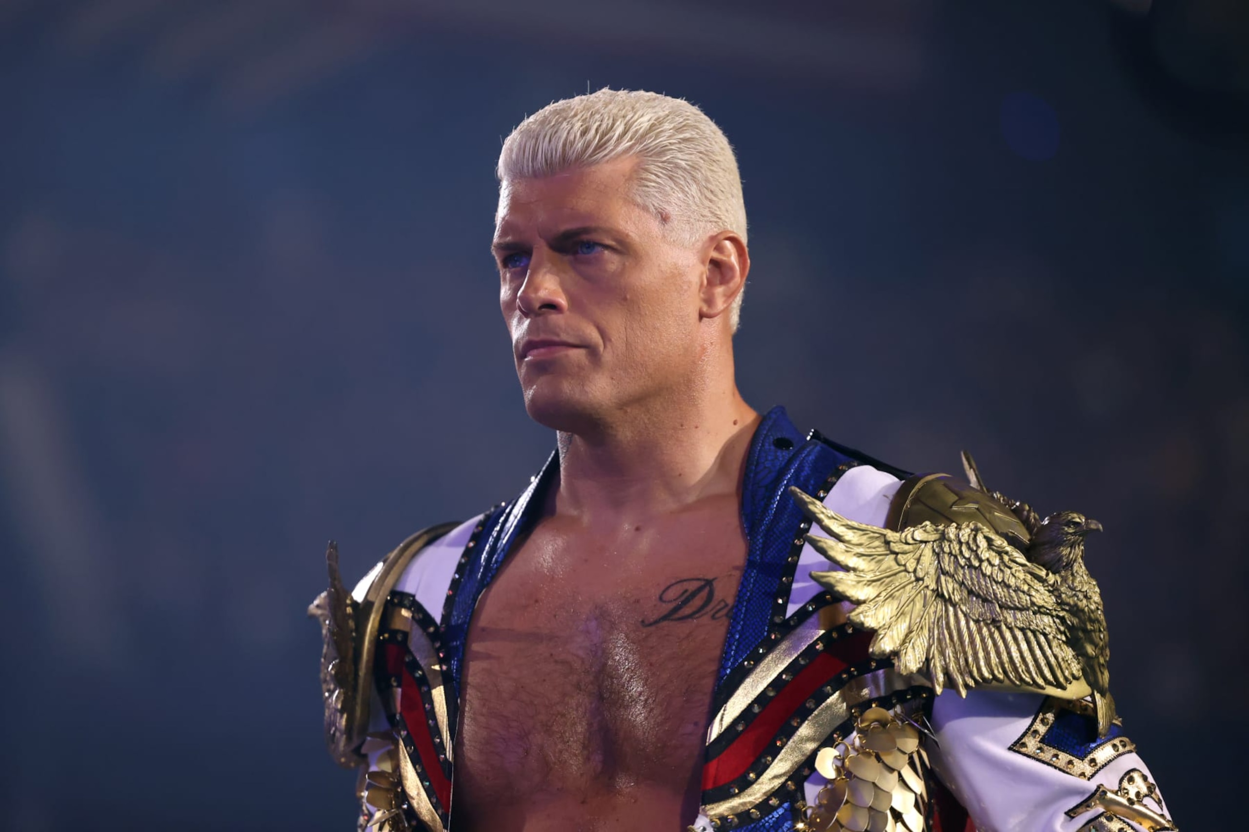 ROSEMONT, ILLINOIS - JUNE 21: WWE Undisputed Champion Cody Rhodes looks on during WWE SmackDown at Allstate Arena on June 21, 2024 in Rosemont, Illinois.  (Photo by WWE/Getty Images)