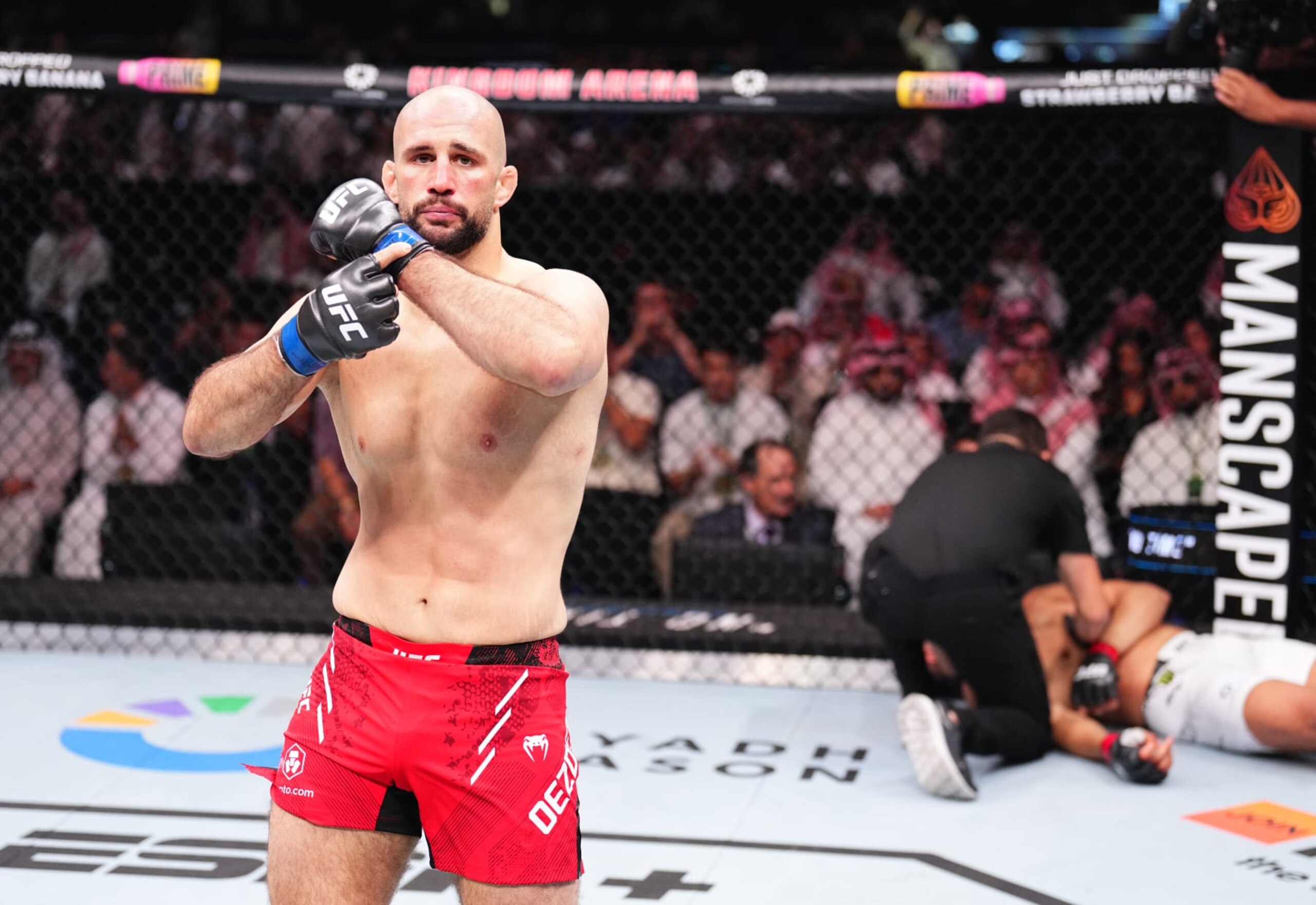 Volkan Oezdemir reacts after his knockout victory against Johnny Walker