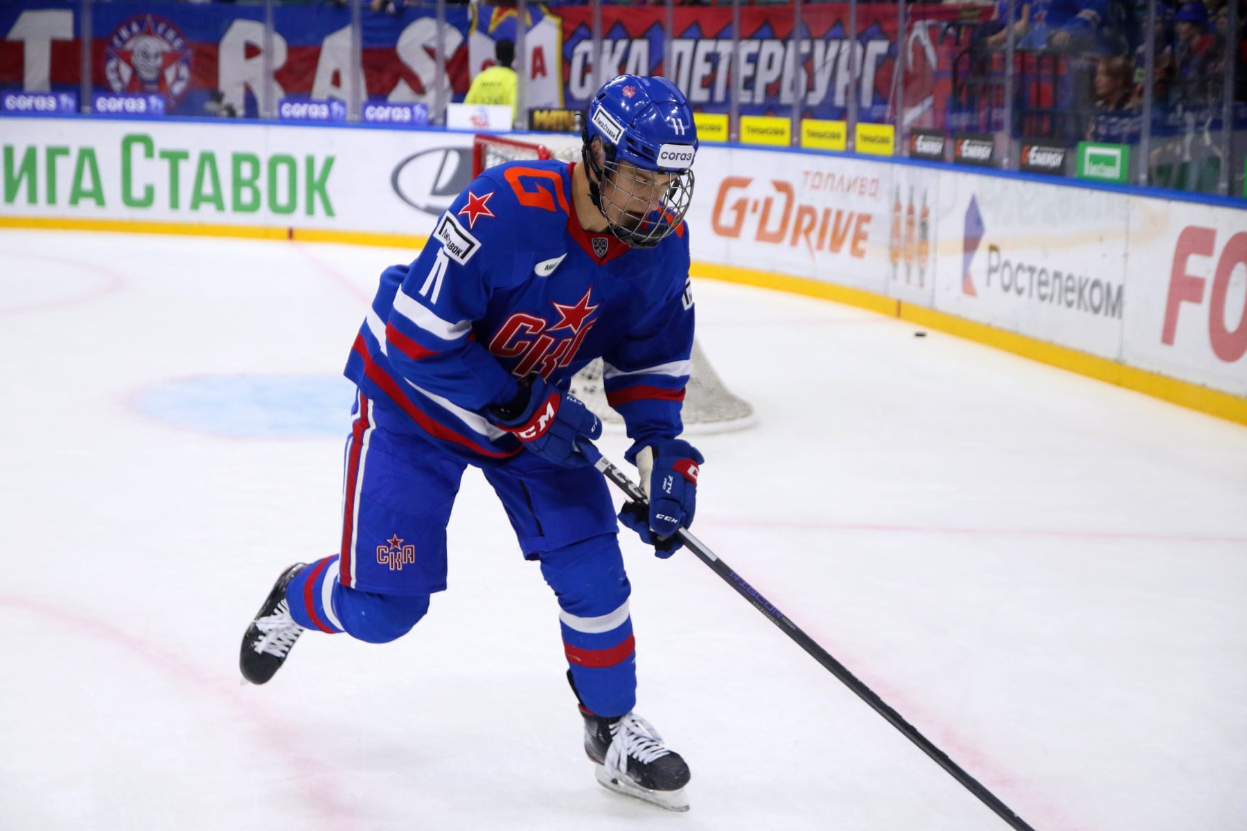 SAINT PETERSBURG, RUSSIA - 2023/09/12: SKA Hockey Club player, Ivan Demidov (11) seen in action during the Kontinental Hockey League, regular season KHL 2023 - 2024 between SKA Saint Petersburg and Spartak Moscow at the Ice Sports Palace. 
(Final score; SKA Saint Petersburg 0:3 Spartak Moscow). (Photo by Maksim Konstantinov/SOPA Images/LightRocket via Getty Images)