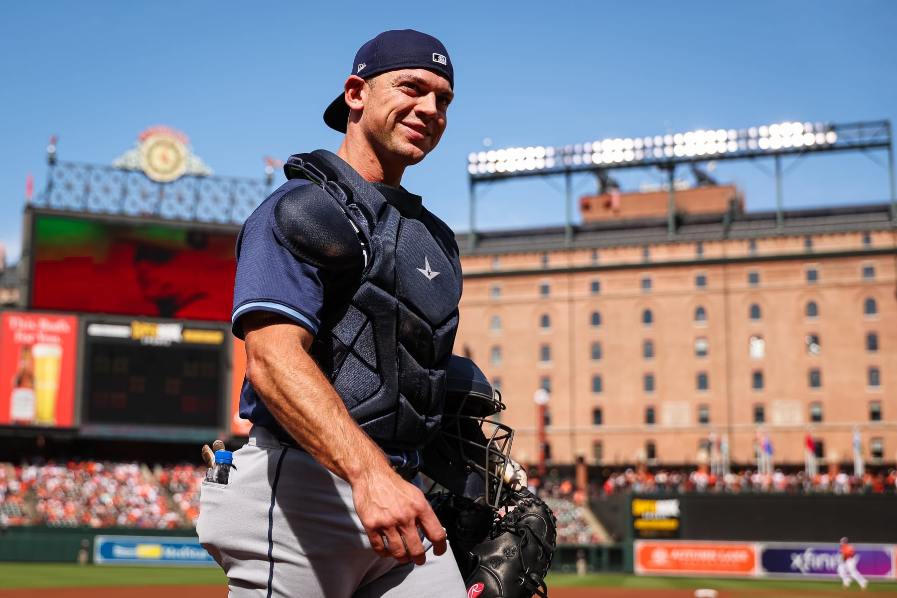 BALTIMORE, MD - JUNE 01: Ben Rortvedt #30 of the Tampa Bay Rays takes the field before the game against the Baltimore Orioles at Oriole Park at Camden Yards on June 1, 2024 in Baltimore, Maryland. (Photo by Scott Taetsch/Getty Images)
