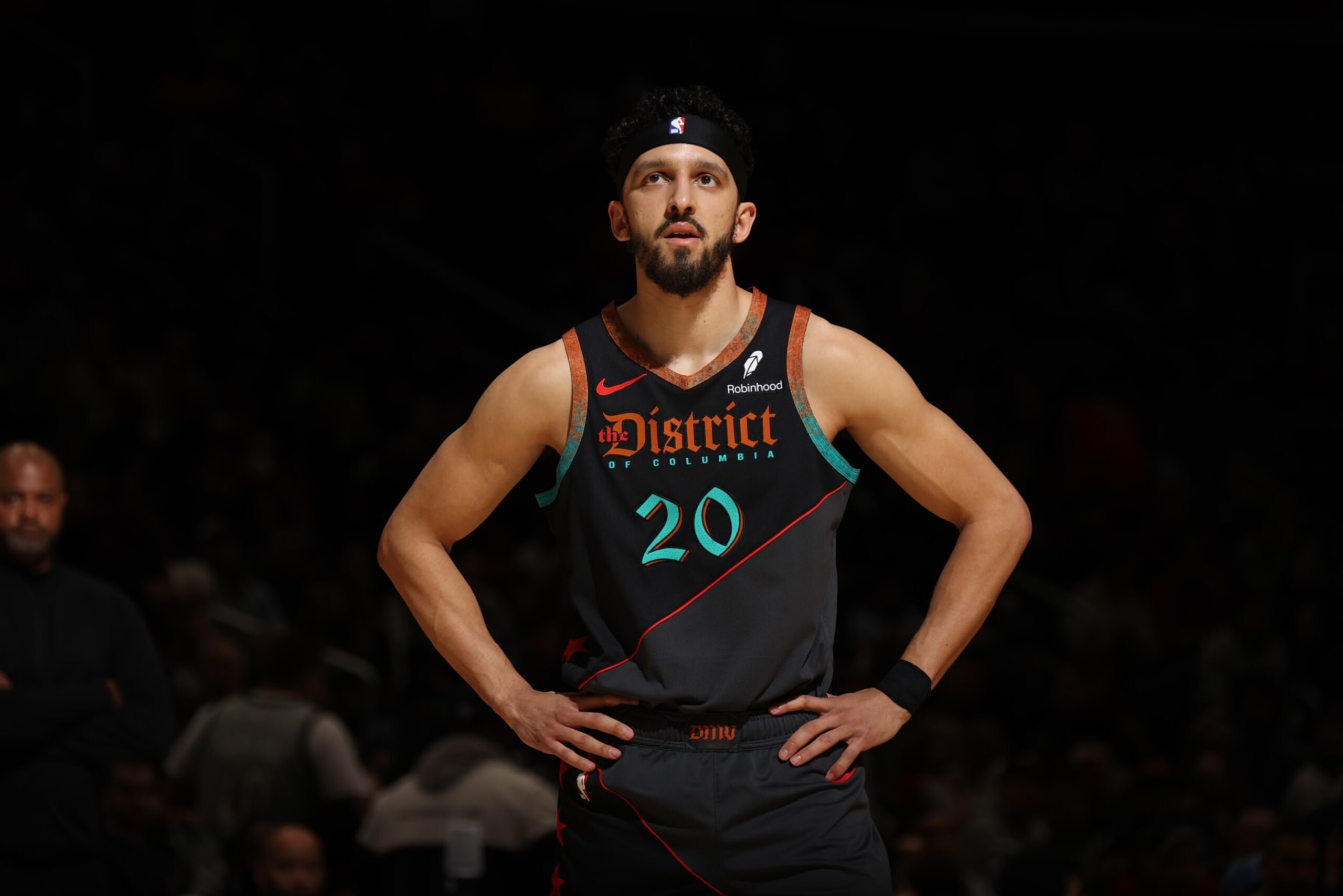 WASHINGTON, DC - FEBRUARY 25: Landry Shamet #20 of the Washington Wizards looks on during the game against the Cleveland Cavaliers on February 25, 2024 at Capital One Arena in Washington, DC. NOTE TO USER: User expressly acknowledges and agrees that, by downloading and or using this Photograph, user is consenting to the terms and conditions of the Getty Images License Agreement. Mandatory Copyright Notice: Copyright 2024 NBAE (Photo by Stephen Gosling/NBAE via Getty Images) WASHINGTON, DC - FEBRUARY 25: Landry Shamet #20 of the Washington Wizards looks on during the game against the Cleveland Cavaliers on February 25, 2024 at Capital One Arena in Washington, DC. NOTE TO USER: User expressly acknowledges and agrees that, by downloading and or using this Photograph, user is consenting to the terms and conditions of the Getty Images License Agreement. Mandatory Copyright Notice: Copyright 2024 NBAE (Photo by Stephen Gosling/NBAE via Getty Images)