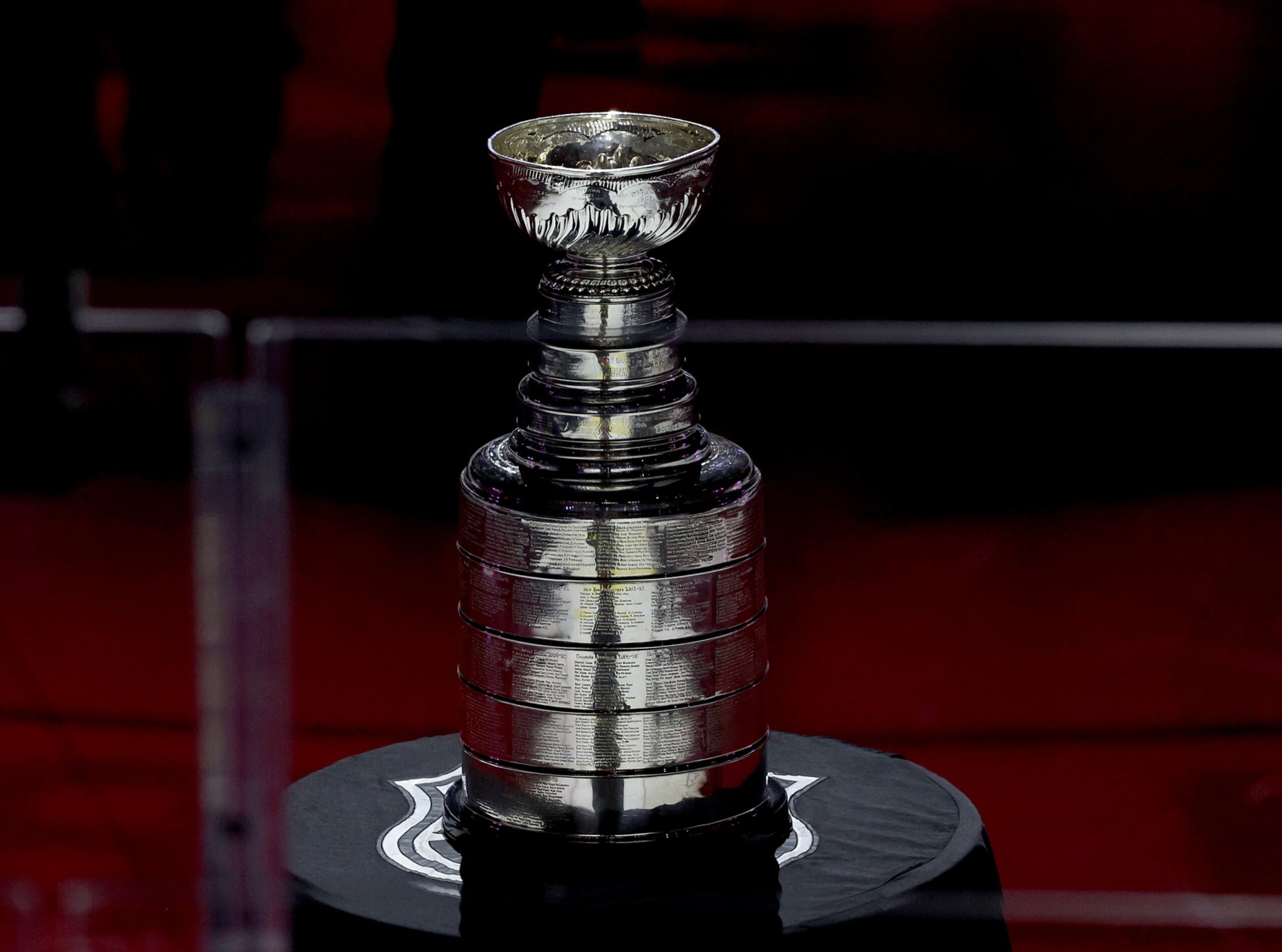 SUNRISE, FLORIDA - JUNE 08: The Stanley Cup is on the ice before the game between the Florida Panthers and the Edmonton Oilers during Game One of the 2024 Stanley Cup Final at Amerant Bank Arena on June 08, 2024 in Sunrise, Florida. (Photo by Elsa/Getty Images) SUNRISE, FLORIDA - JUNE 08: The Stanley Cup is on the ice before the game between the Florida Panthers and the Edmonton Oilers during Game One of the 2024 Stanley Cup Final at Amerant Bank Arena on June 08, 2024 in Sunrise, Florida. (Photo by Elsa/Getty Images)