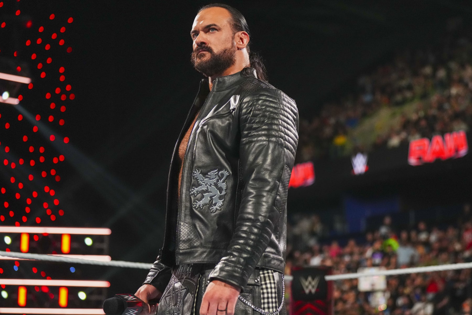 CORPUS CHRISTI, TEXAS - JUNE 17: Drew McIntyre enters the ring for a Promo during Monday Night Raw at American Bank Center on June 17, 2024 in Corpus Christi, Texas.  (Photo by WWE/Getty Images)