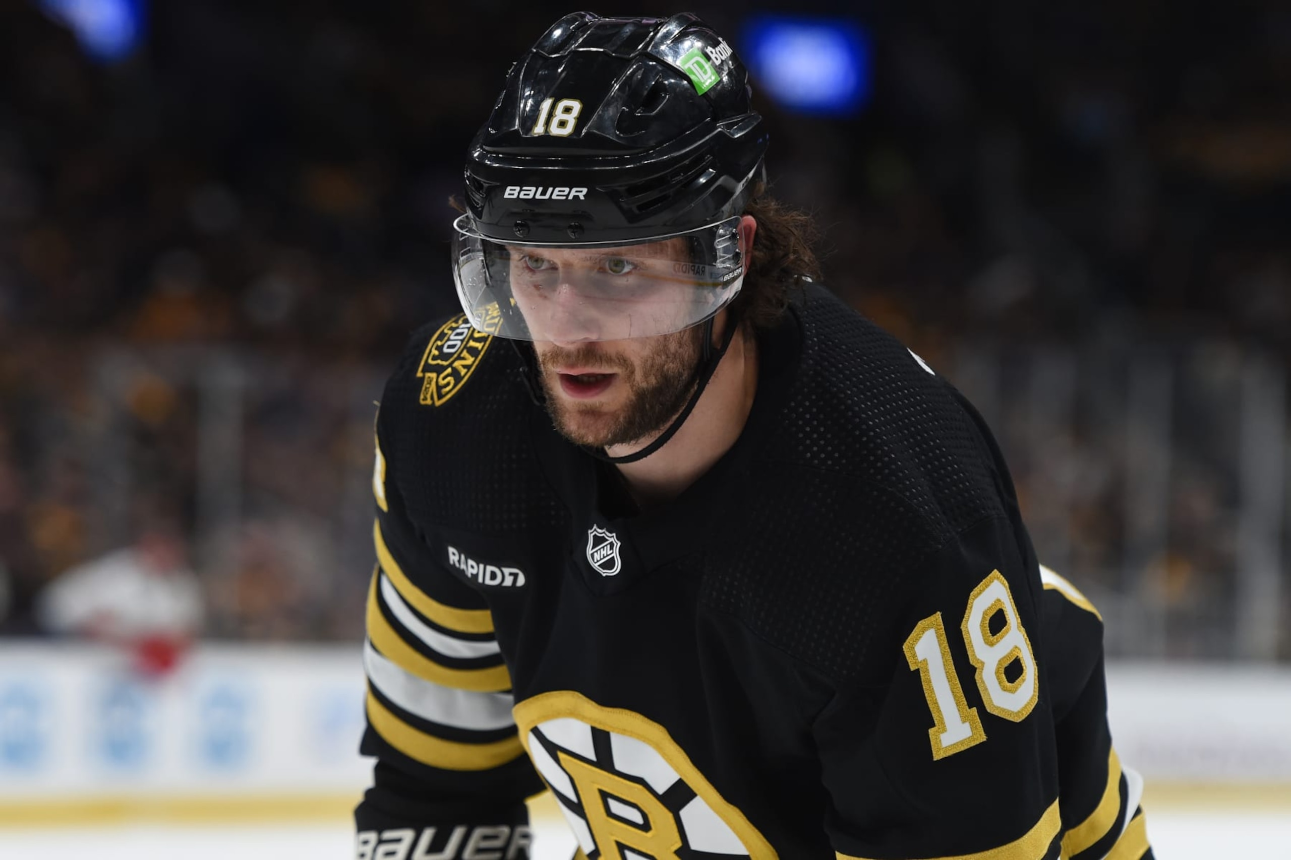 BOSTON, MASSACHUSETTS - MAY 10: Pavel Zacha #18 of the Boston Bruins skates against the Florida Panthers in Game Three of the Second Round of the 2024 Stanley Cup Playoffs at the TD Garden on May 10, 2024 in Boston, Massachusetts. (Photo by Steve Babineau/NHLI via Getty Images)