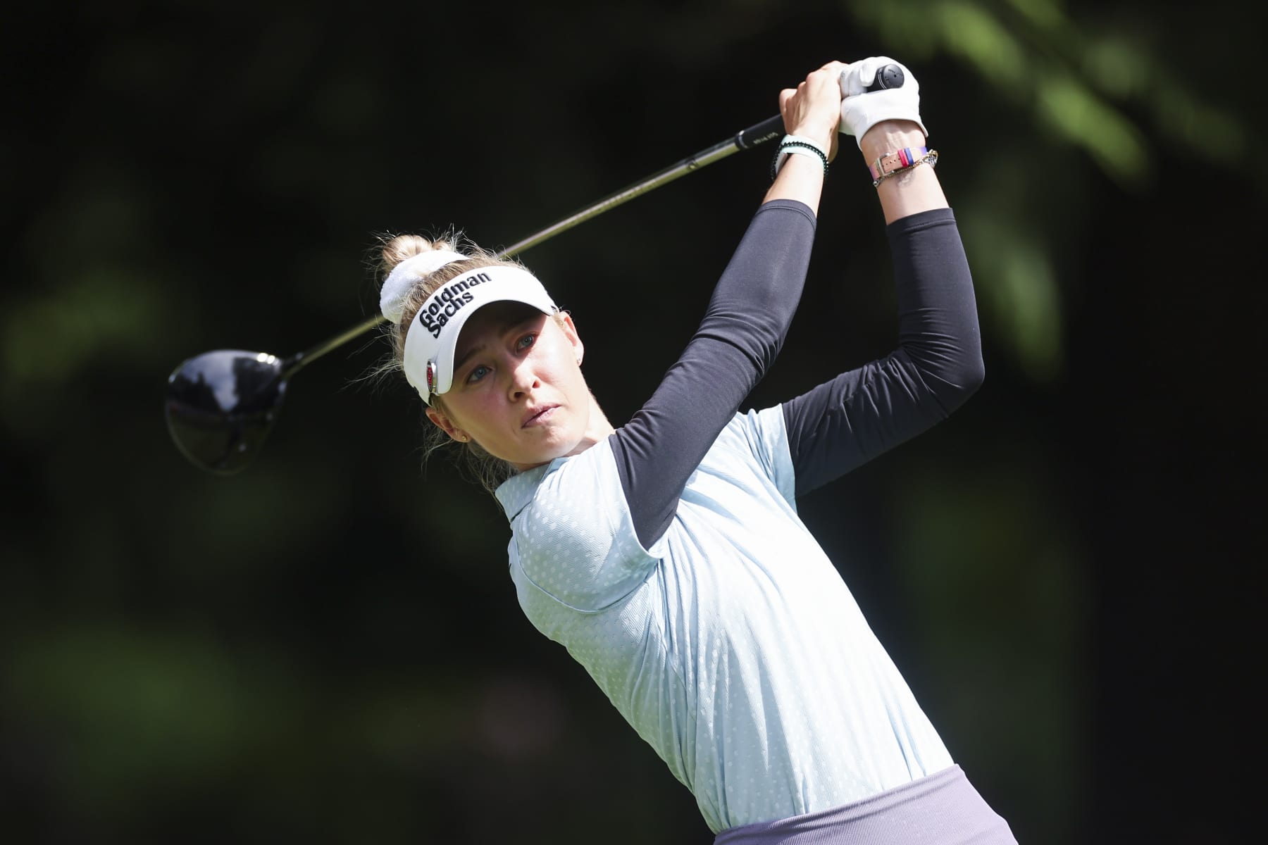 SAMMAMISH, WASHINGTON - JUNE 21: Nelly Korda of the United States hits a tee shot on the seventh hole during the second round of the KPMG Women's PGA Championship at Sahalee Country Club on June 21, 2024 in Sammamish, Washington. (Photo by Ezra Shaw/Getty Images)