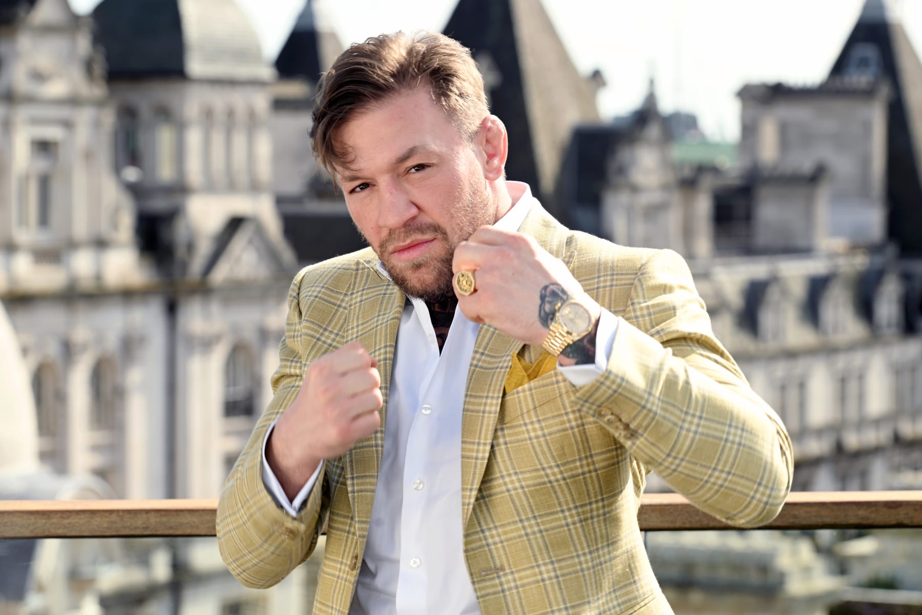 LONDON, ENGLAND - MARCH 14: Conor McGregor attends the London photo call for Prime Video's "Road House" at The Corinthia Hotel on March 14, 2024 in London, England. (Photo by Kate Green/Getty Images for Prime Video UK)