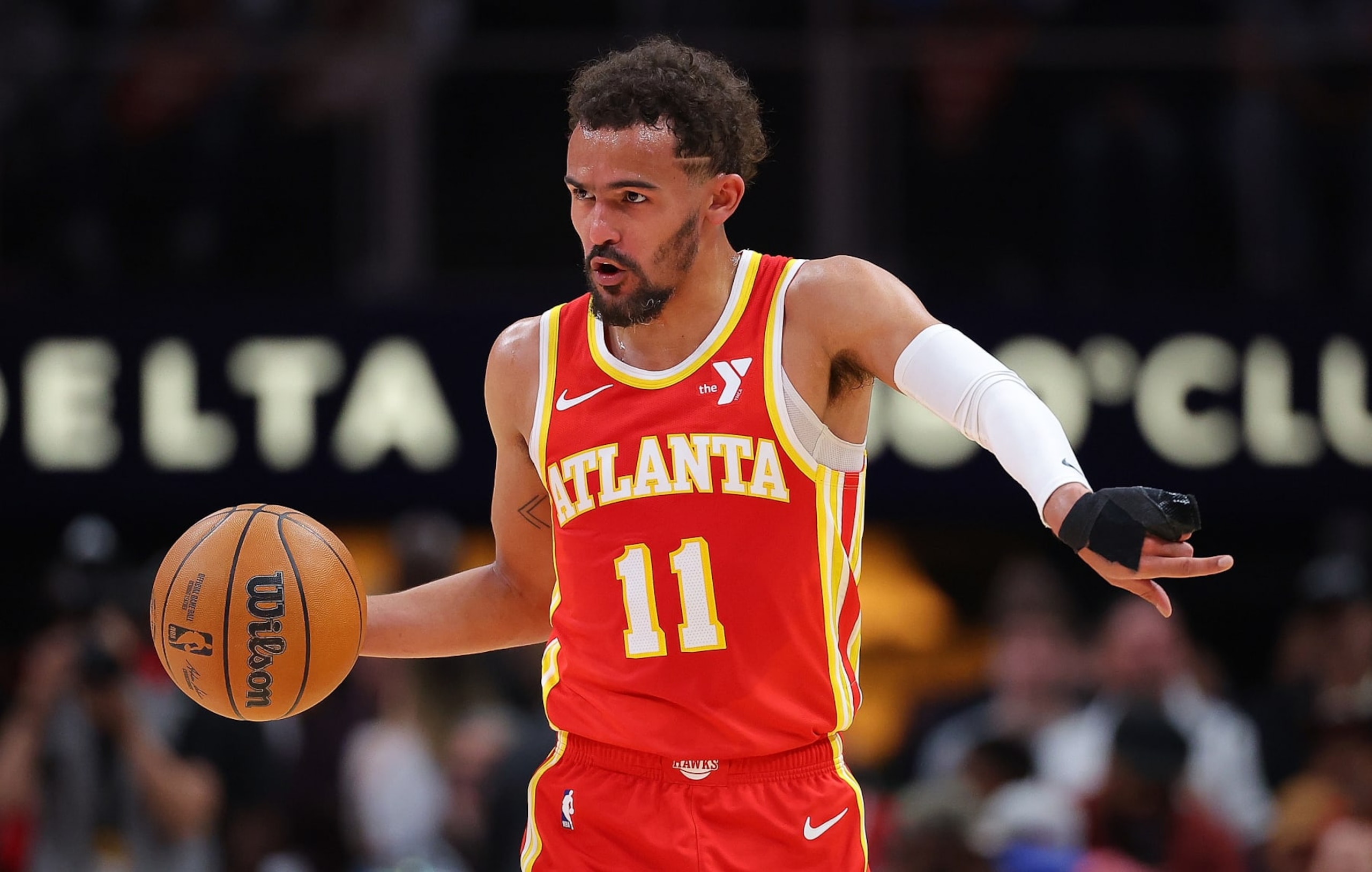 ATLANTA, GEORGIA - APRIL 10: Trae Young #11 of the Atlanta Hawks runs the offense against the Charlotte Hornets during the second quarter at State Farm Arena on April 10, 2024 in Atlanta, Georgia. NOTE TO USER: User expressly acknowledges and agrees that, by downloading and/or using this photograph, user is consenting to the terms and conditions of the Getty Images License Agreement. (Photo by Kevin C. Cox/Getty Images) ATLANTA, GEORGIA - APRIL 10: Trae Young #11 of the Atlanta Hawks runs the offense against the Charlotte Hornets during the second quarter at State Farm Arena on April 10, 2024 in Atlanta, Georgia. NOTE TO USER: User expressly acknowledges and agrees that, by downloading and/or using this photograph, user is consenting to the terms and conditions of the Getty Images License Agreement. (Photo by Kevin C. Cox/Getty Images)