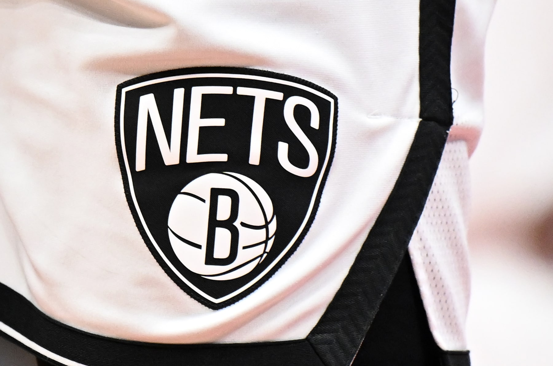 WASHINGTON, DC - FEBRUARY 10: The Brooklyn Nets logo on their uniform during the game against the Washington Wizards at Capital One Arena on February 10, 2022 in Washington, DC. NOTE TO USER: User expressly acknowledges and agrees that, by downloading and or using this photograph, User is consenting to the terms and conditions of the Getty Images License Agreement.  (Photo by G Fiume/Getty Images)