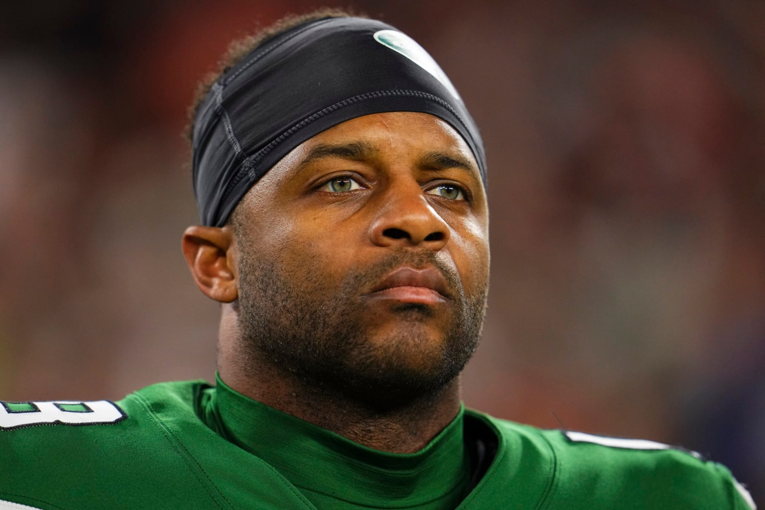 CLEVELAND, OH - DECEMBER 28: Randall Cobb #18 of the New York Jets looks on on from the sideline prior to an NFL football game against the Cleveland Browns at Cleveland Browns Stadium on December 28, 2023 in Cleveland, Ohio. (Photo by Cooper Neill/Getty Images)