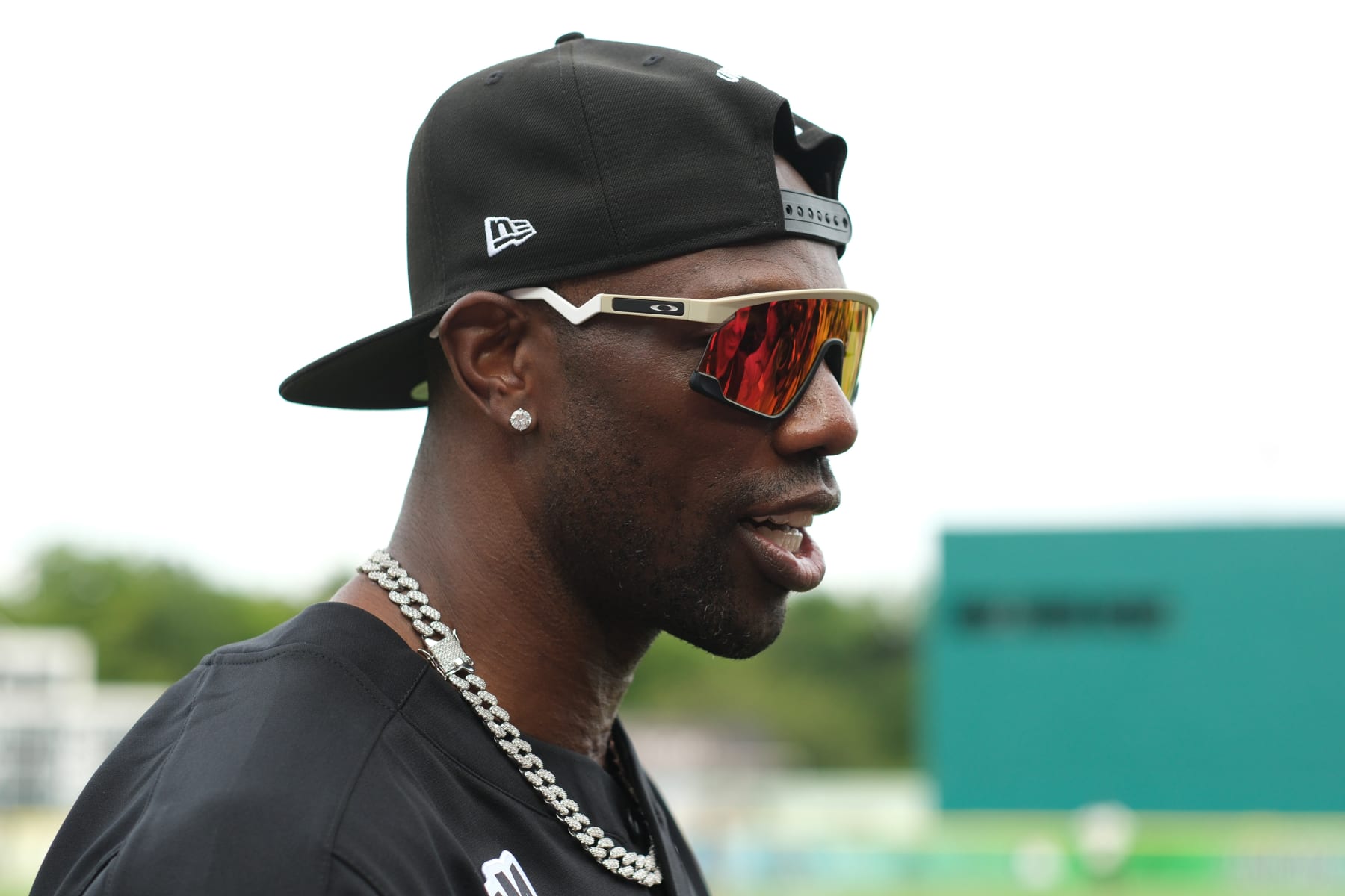 BIRMINGHAM, ALABAMA - JUNE 19: Terrell Owens participates in batting practice at the Barnstorm Birmingham Celebrity Softball Game at Rickwood Field on June 19, 2024 in Birmingham, Alabama. (Photo by David A. Smith/Getty Images)