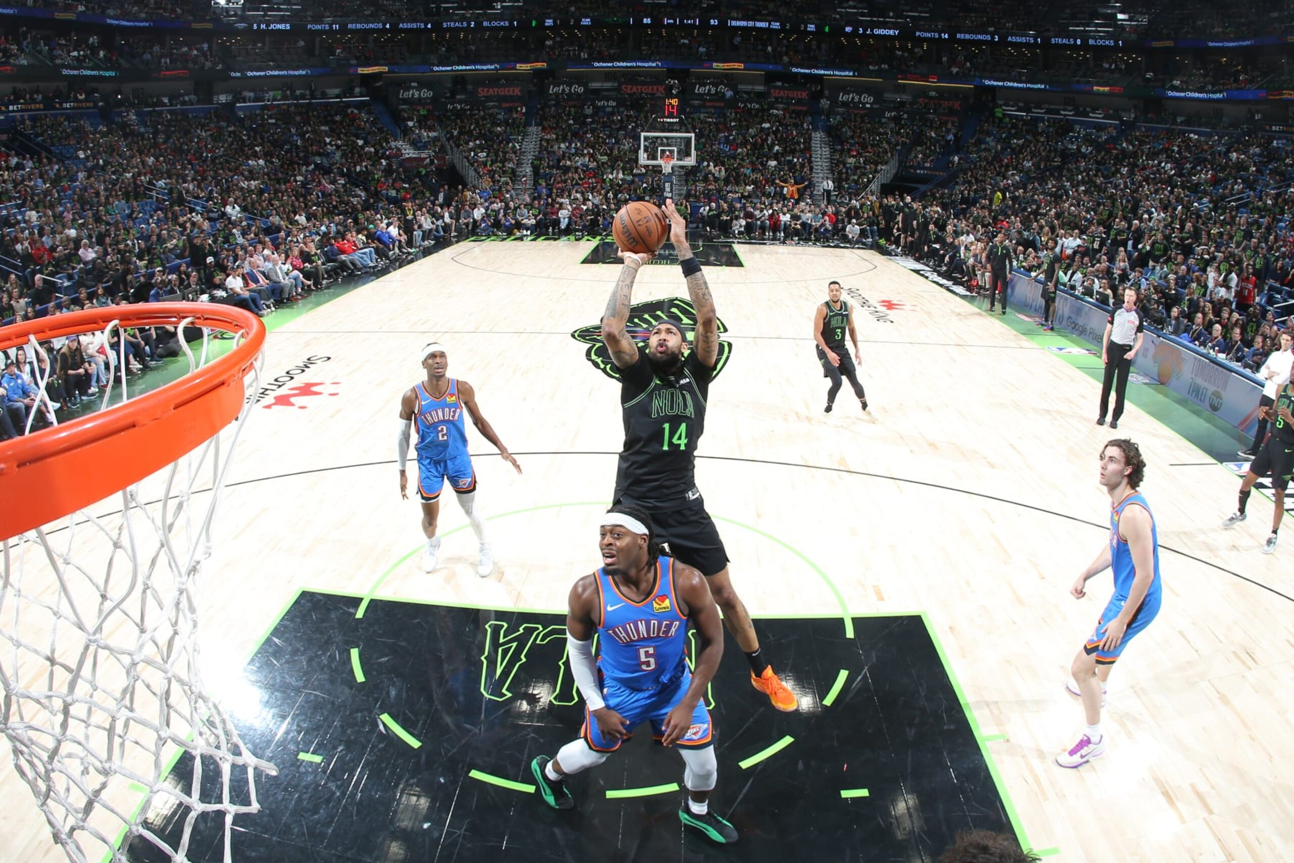 NEW ORLEANS, LA - APRIL 29:  Brandon Ingram #14 of the New Orleans Pelicans shoots the ball during the game against the Oklahoma City Thunder during Round 1 Game 4 of the 2024 NBA Playoffs on April 29, 2024 at the Smoothie King Center in New Orleans, Louisiana. NOTE TO USER: User expressly acknowledges and agrees that, by downloading and or using this Photograph, user is consenting to the terms and conditions of the Getty Images License Agreement. Mandatory Copyright Notice: Copyright 2024 NBAE (Photo by Layne Murdoch Jr./NBAE via Getty Images)