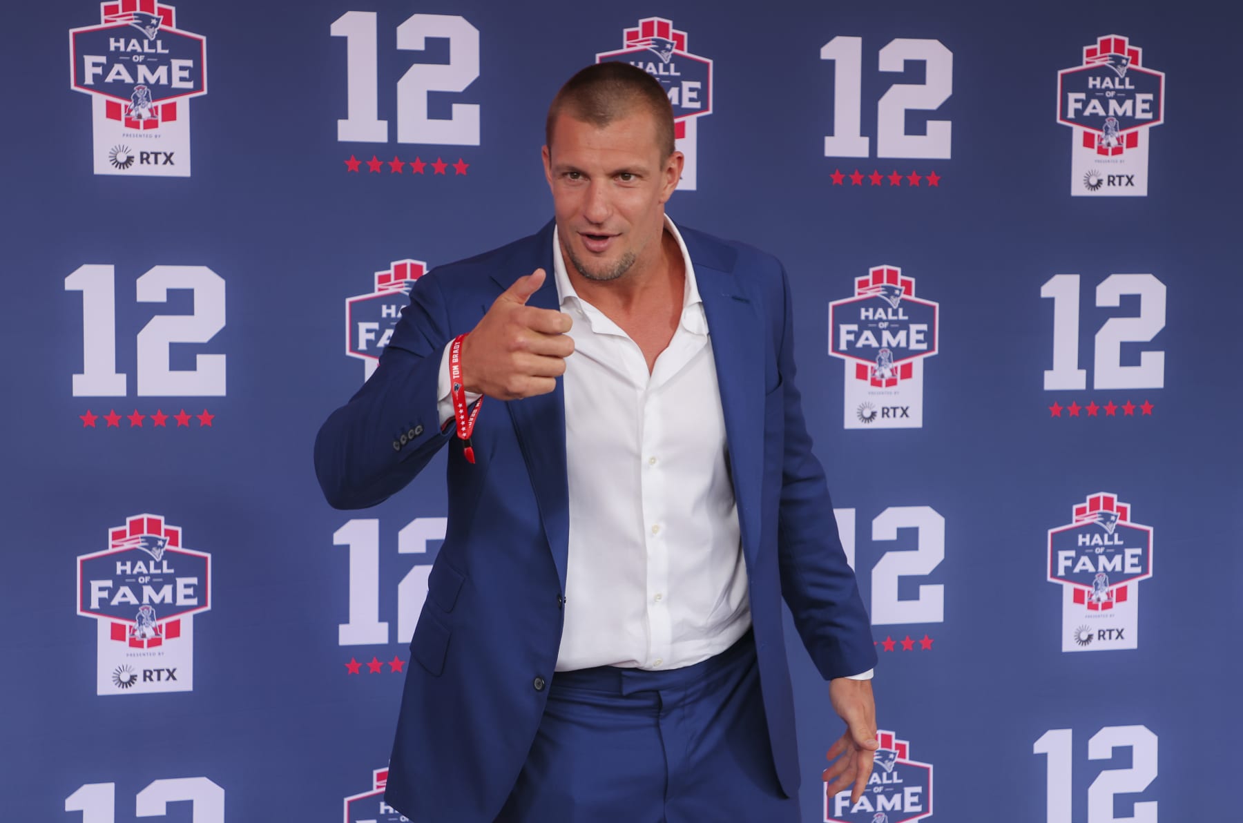 Foxborough, MA   6/12/24 Former New England Patriots tight end Rob Gronkowski during the red carpet for Tom Brady's Hall of Fame induction ceremony at Gillette Stadium.  (Photo by Matthew J Lee/The Boston Globe via Getty Images)