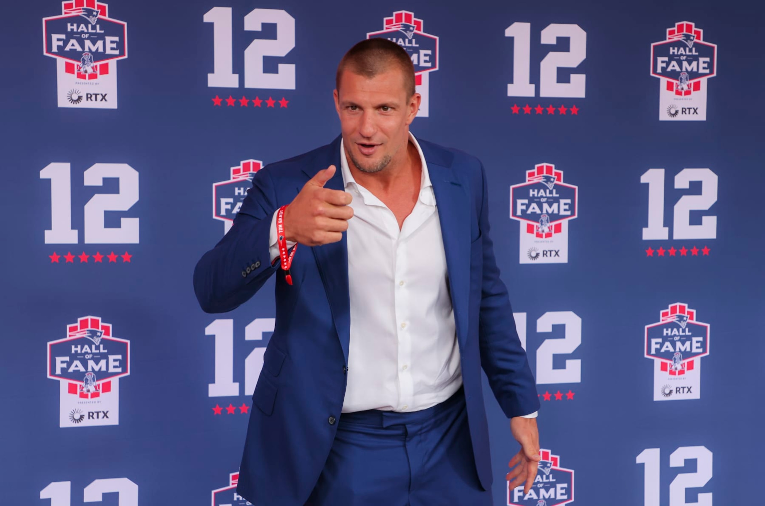Foxborough, MA   6/12/24 Former New England Patriots tight end Rob Gronkowski during the red carpet for Tom Brady's Hall of Fame induction ceremony at Gillette Stadium.  (Photo by Matthew J Lee/The Boston Globe via Getty Images)