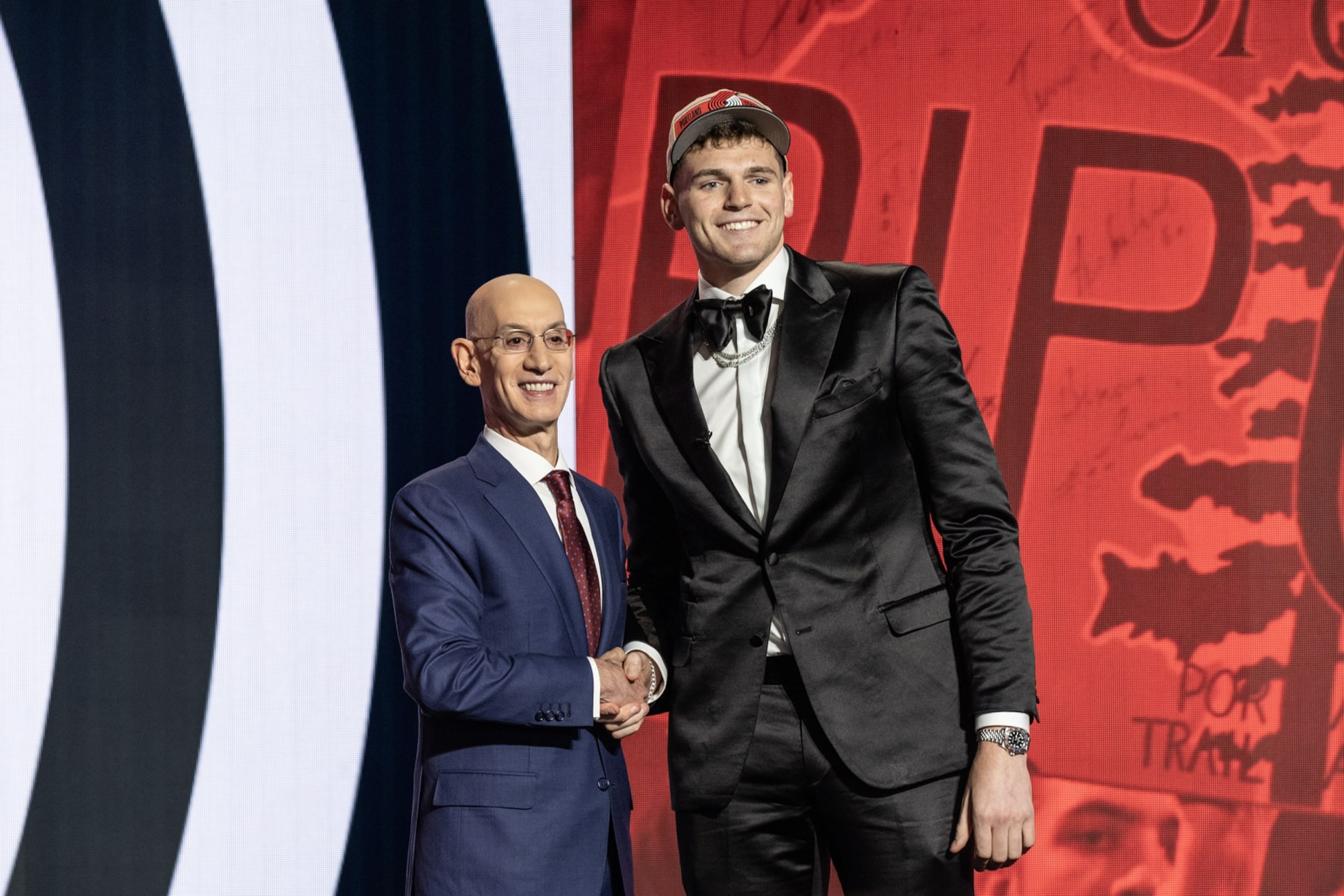 NBA Commissioner Adam Silver and Rockets G Reed Sheppard