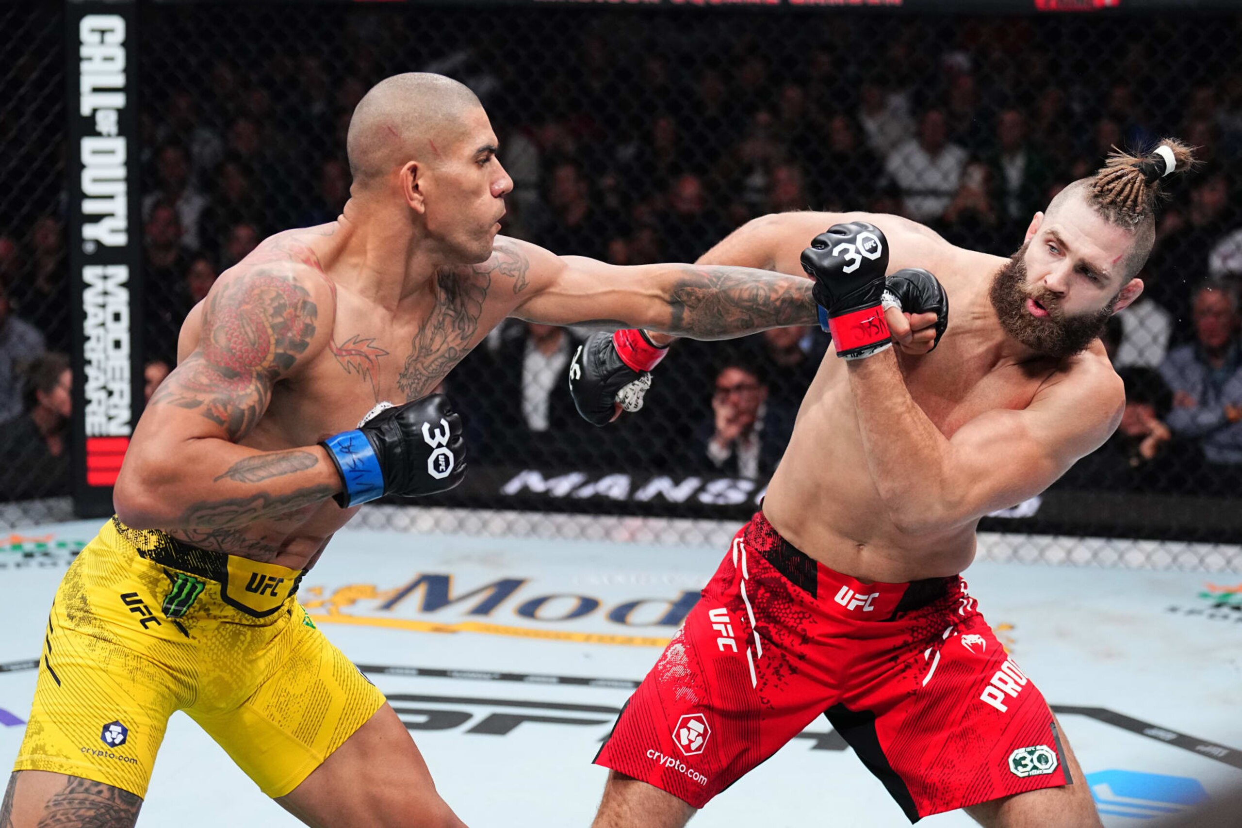 Alex Pereira punches Jiri Prochazka. Alex Pereira punches Jiri Prochazka.