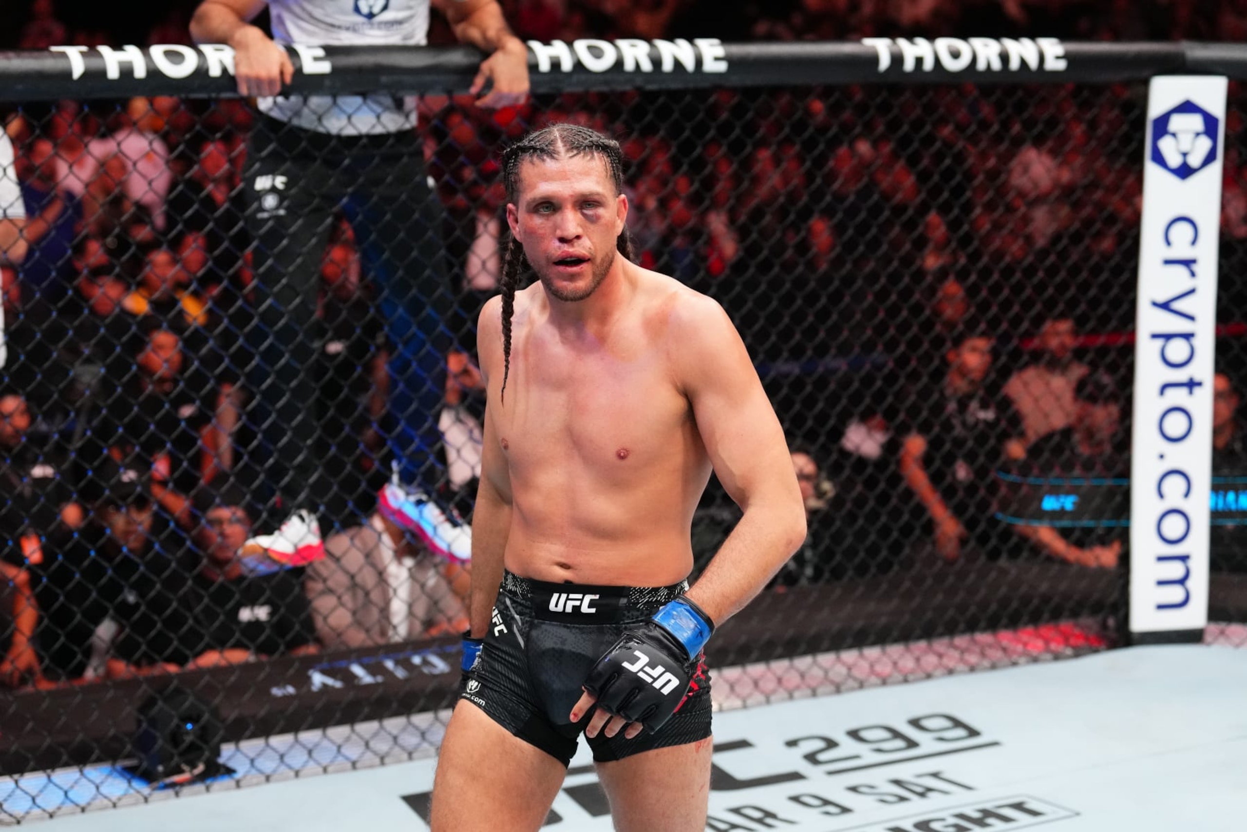 Brian Ortega reacts after defeating Yair Rodriguez. Brian Ortega reacts after defeating Yair Rodriguez.
