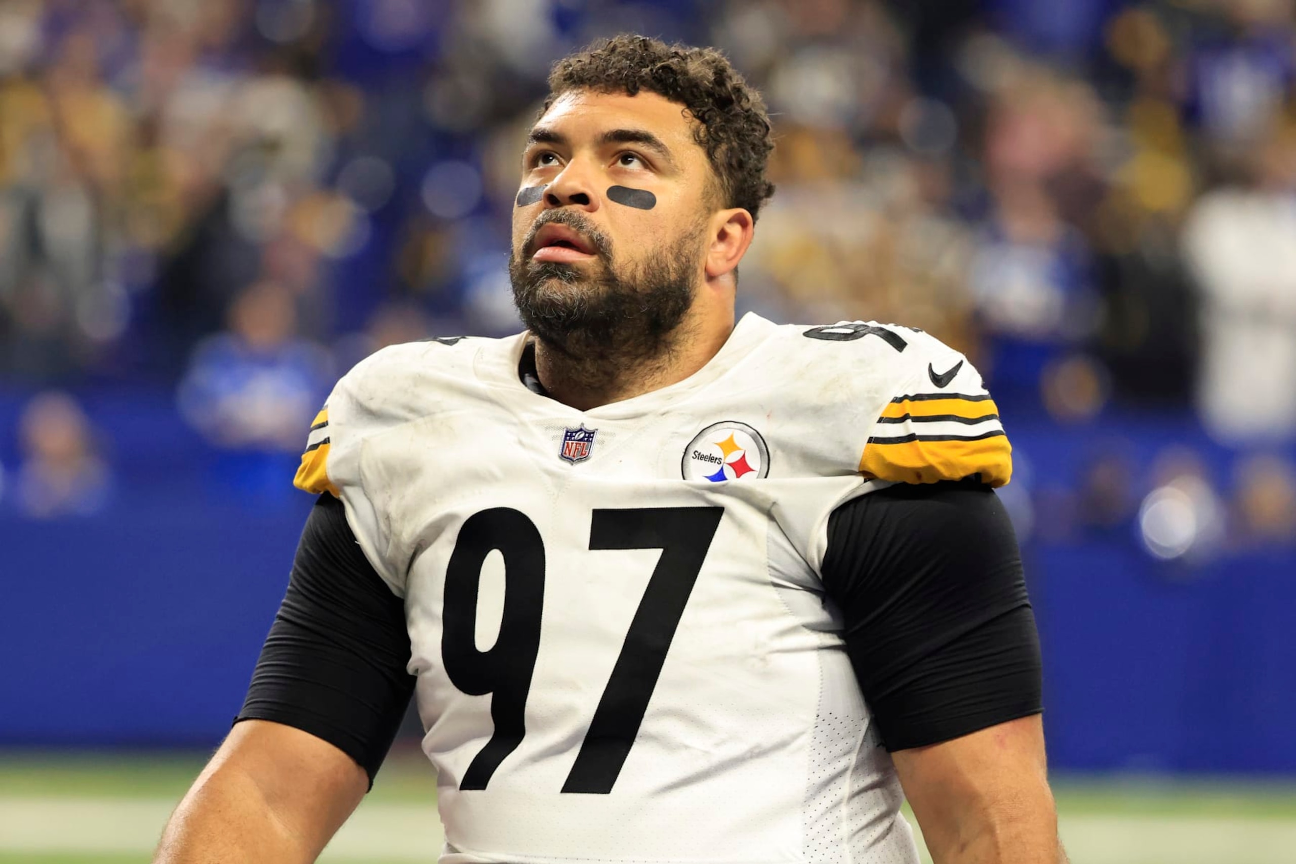 INDIANAPOLIS, INDIANA - DECEMBER 16: Cameron Heyward #97 of the Pittsburgh Steelers walks off the field at halftime in the game against the Indianapolis Colts at Lucas Oil Stadium on December 16, 2023 in Indianapolis, Indiana. (Photo by Justin Casterline/Getty Images) INDIANAPOLIS, INDIANA - DECEMBER 16: Cameron Heyward #97 of the Pittsburgh Steelers walks off the field at halftime in the game against the Indianapolis Colts at Lucas Oil Stadium on December 16, 2023 in Indianapolis, Indiana. (Photo by Justin Casterline/Getty Images)