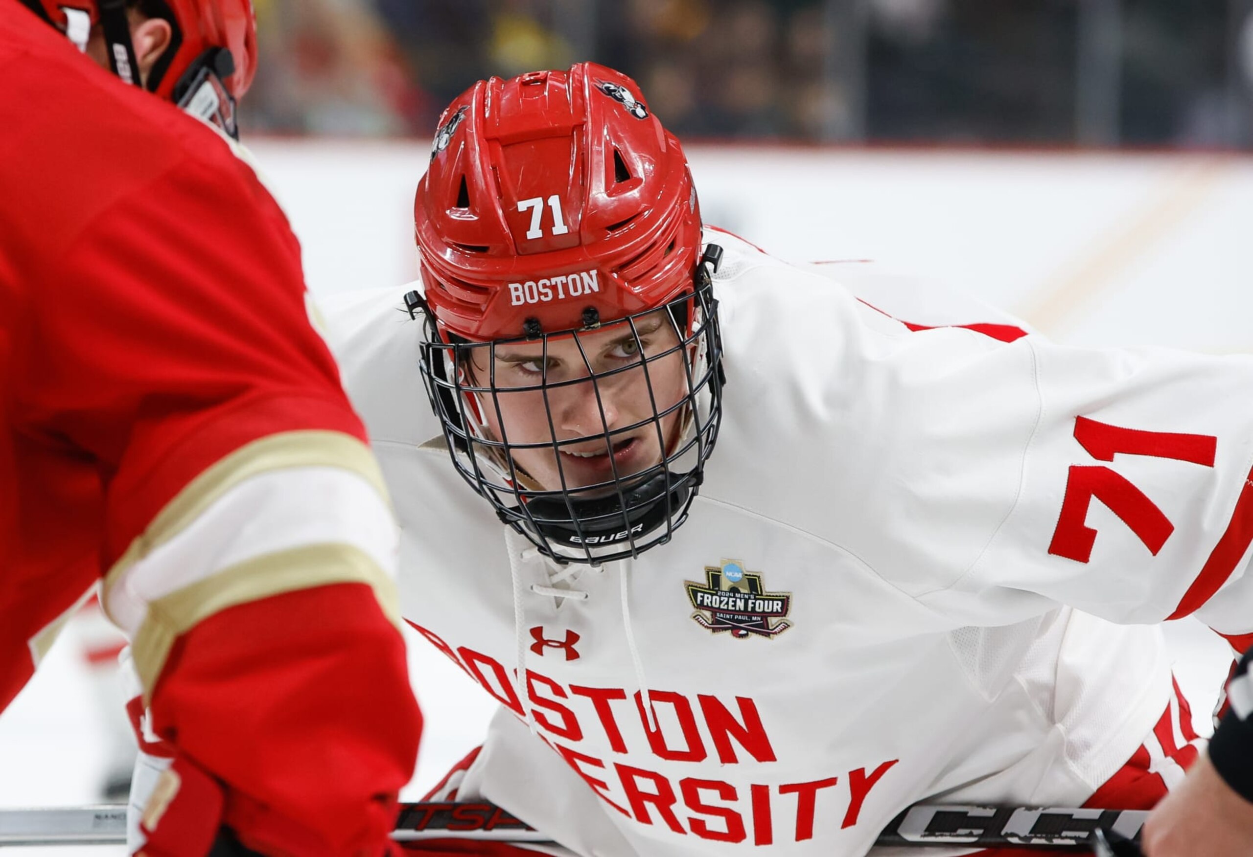 ST. PAUL, MINNESOTA - APRIL 11: Macklin Celebrini #71 of the Boston University Terriers skates in the first period against the Denver Pioneers during the NCAA Mens Hockey Frozen Four semifinal at the Xcel Energy Center on April 11, 2024 in St. Paul, Minnesota. The Pioneers won 2-1 in overtime. (Photo by Richard T Gagnon/Getty Images) ST. PAUL, MINNESOTA - APRIL 11: Macklin Celebrini #71 of the Boston University Terriers skates in the first period against the Denver Pioneers during the NCAA Mens Hockey Frozen Four semifinal at the Xcel Energy Center on April 11, 2024 in St. Paul, Minnesota. The Pioneers won 2-1 in overtime. (Photo by Richard T Gagnon/Getty Images)