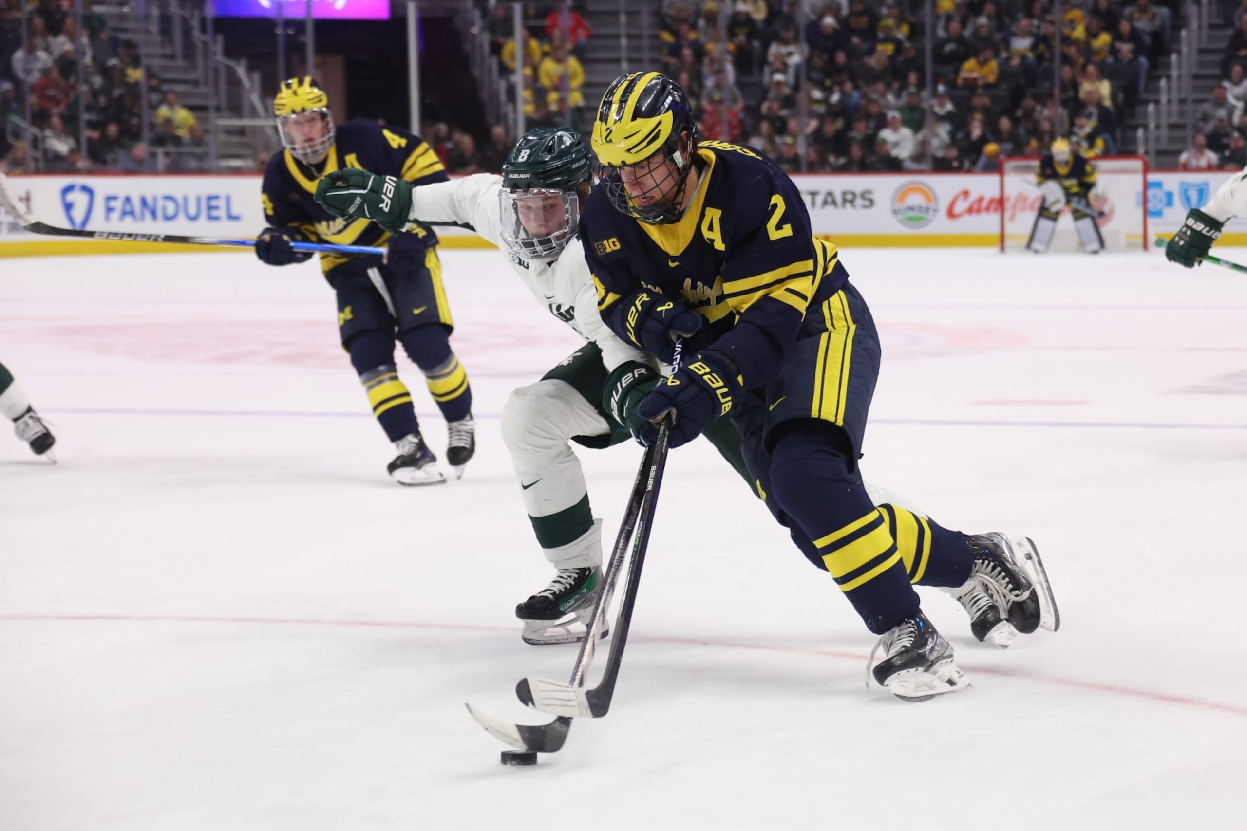 DETROIT, MICHIGAN - FEBRUARY 10: Rutger McGroarty #2 of the Michigan Wolverines plays against the Michigan State Spartans at Little Caesars Arena on February 10, 2024 in Detroit, Michigan. (Photo by Gregory Shamus/Getty Images) DETROIT, MICHIGAN - FEBRUARY 10: Rutger McGroarty #2 of the Michigan Wolverines plays against the Michigan State Spartans at Little Caesars Arena on February 10, 2024 in Detroit, Michigan. (Photo by Gregory Shamus/Getty Images)