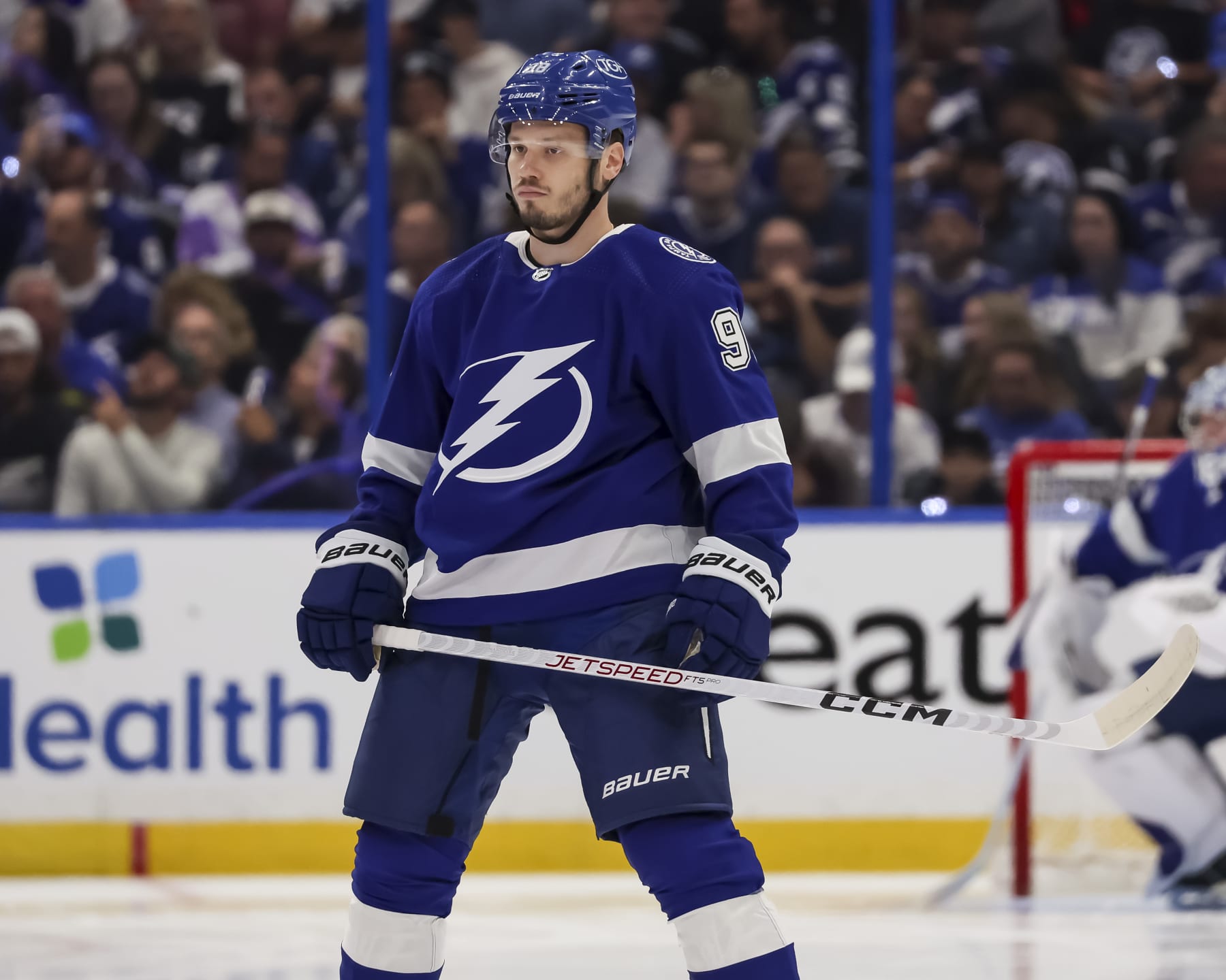 TAMPA, FL - APRIL 27: Mikhail Sergachev #98 of the Tampa Bay Lightning before the game against the Florida Panthers in Game Four of the First Round of the 2024 Stanley Cup Playoffs at Amalie Arena on April 27, 2024 in Tampa, Florida. (Photo by Mark LoMoglio/NHLI via Getty Images)