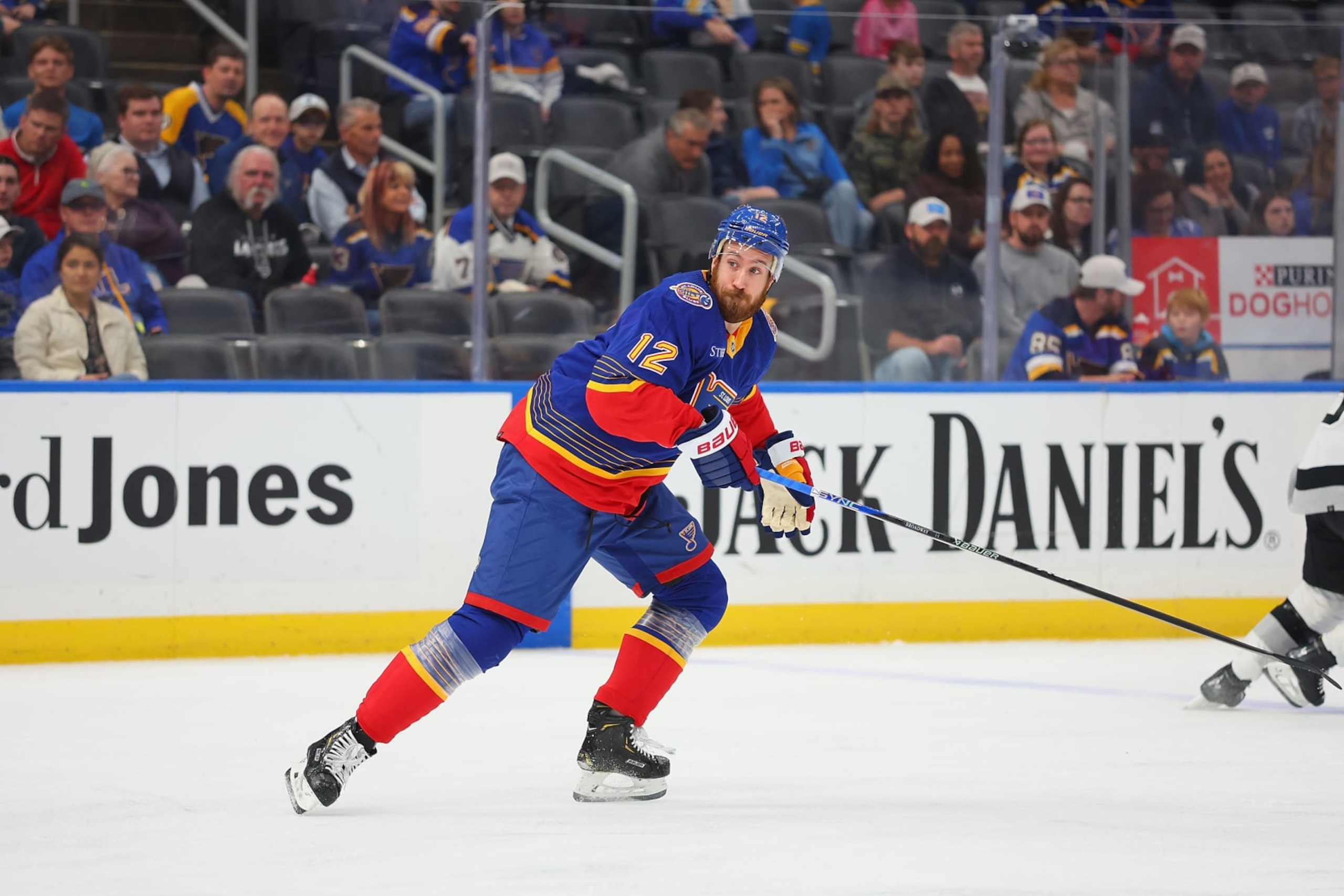 ST LOUIS, MISSOURI - MARCH 13: Kevin Hayes #12 of the St. Louis Blues skates against the Los Angeles Kings at Enterprise Center on March 13, 2024 in St Louis, Missouri. (Photo by Dilip Vishwanat/Getty Images) ST LOUIS, MISSOURI - MARCH 13: Kevin Hayes #12 of the St. Louis Blues skates against the Los Angeles Kings at Enterprise Center on March 13, 2024 in St Louis, Missouri. (Photo by Dilip Vishwanat/Getty Images)