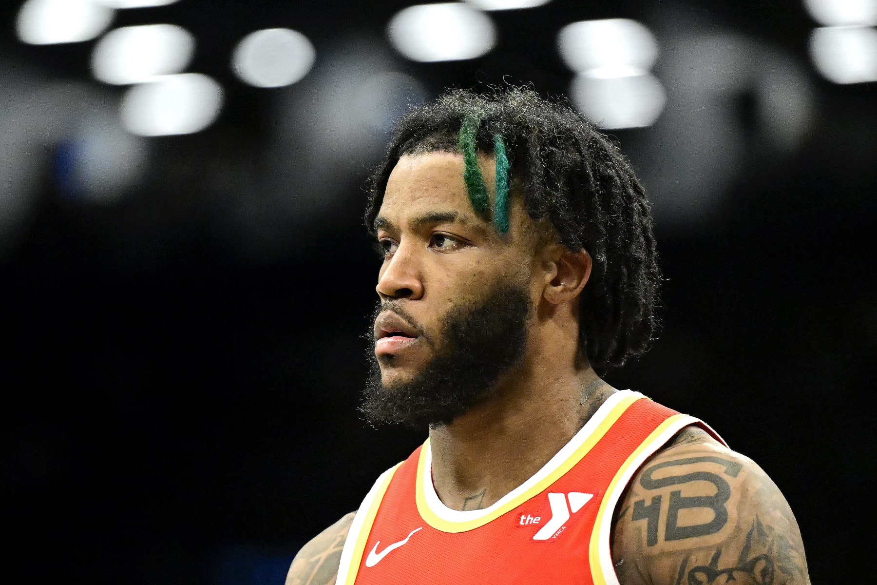 NEW YORK, NEW YORK - FEBRUARY 29:  Saddiq Bey #41 of the Atlanta Hawks looks on against the Brooklyn Nets during the game at Barclays Center on February 29, 2024 in New York City. NOTE TO USER: User expressly acknowledges and agrees that, by downloading and or using this photograph, User is consenting to the terms and conditions of the Getty Images License Agreement. (Photo by Steven Ryan/Getty Images)