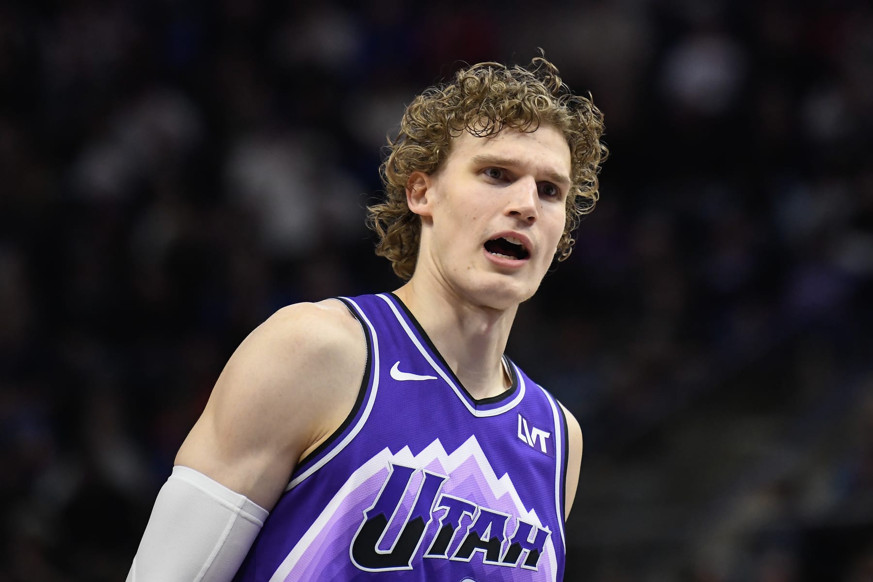 SALT LAKE CITY, UTAH - MARCH 25: Lauri Markkanen #23 of the Utah Jazz looks on during the first half of a game against the Dallas Mavericks at Delta Center on March 25, 2024 in Salt Lake City, Utah. NOTE TO USER: User expressly acknowledges and agrees that, by downloading and or using this photograph, User is consenting to the terms and conditions of the Getty Images License Agreement. (Photo by Alex Goodlett/Getty Images)