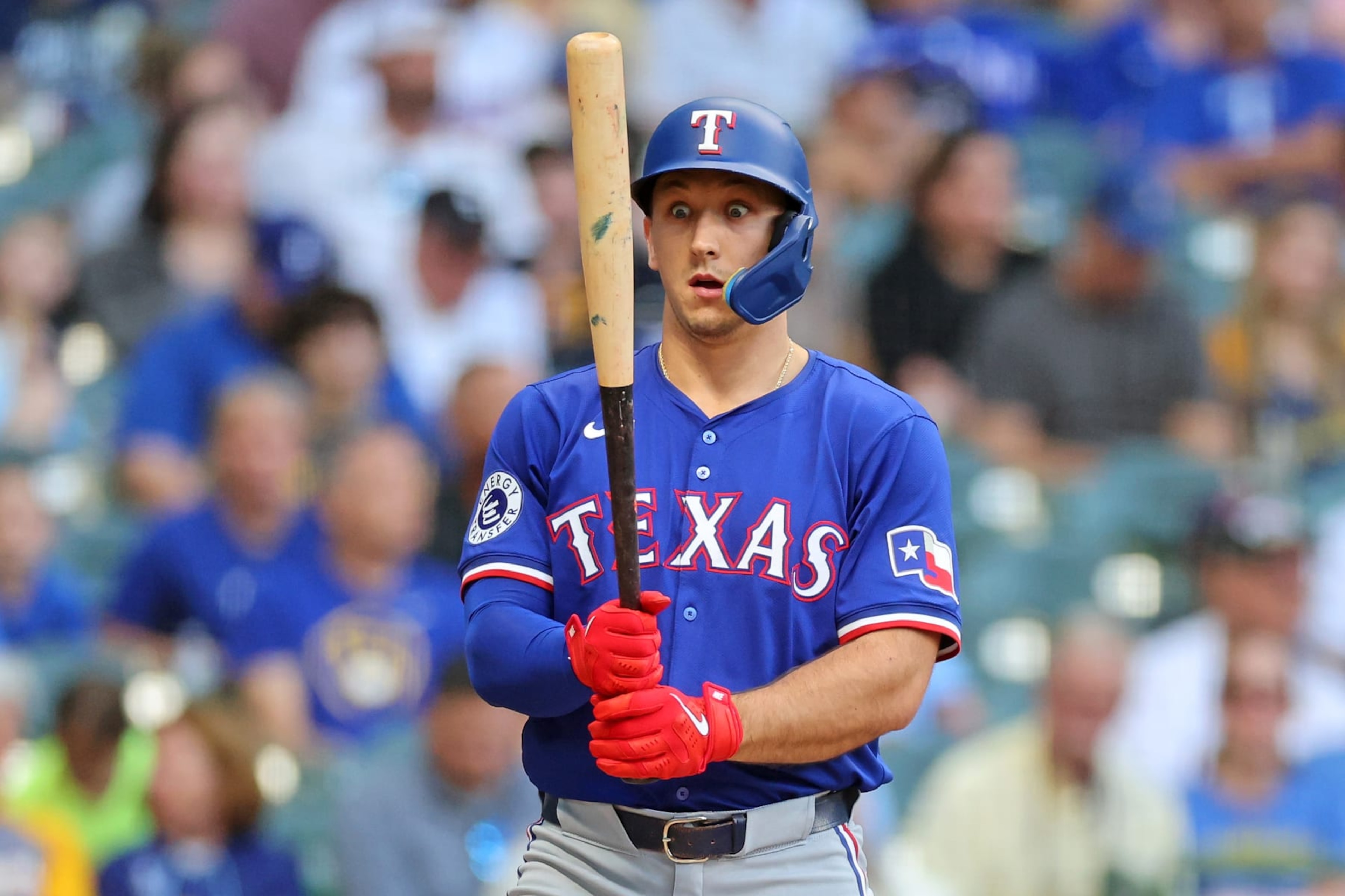 MILWAUKEE, WISCONSIN - JUNE 24: Wyatt Langford #36 of the Texas Rangers at bat during the second inning \abb at American Family Field on June 24, 2024 in Milwaukee, Wisconsin. (Photo by Stacy Revere/Getty Images)