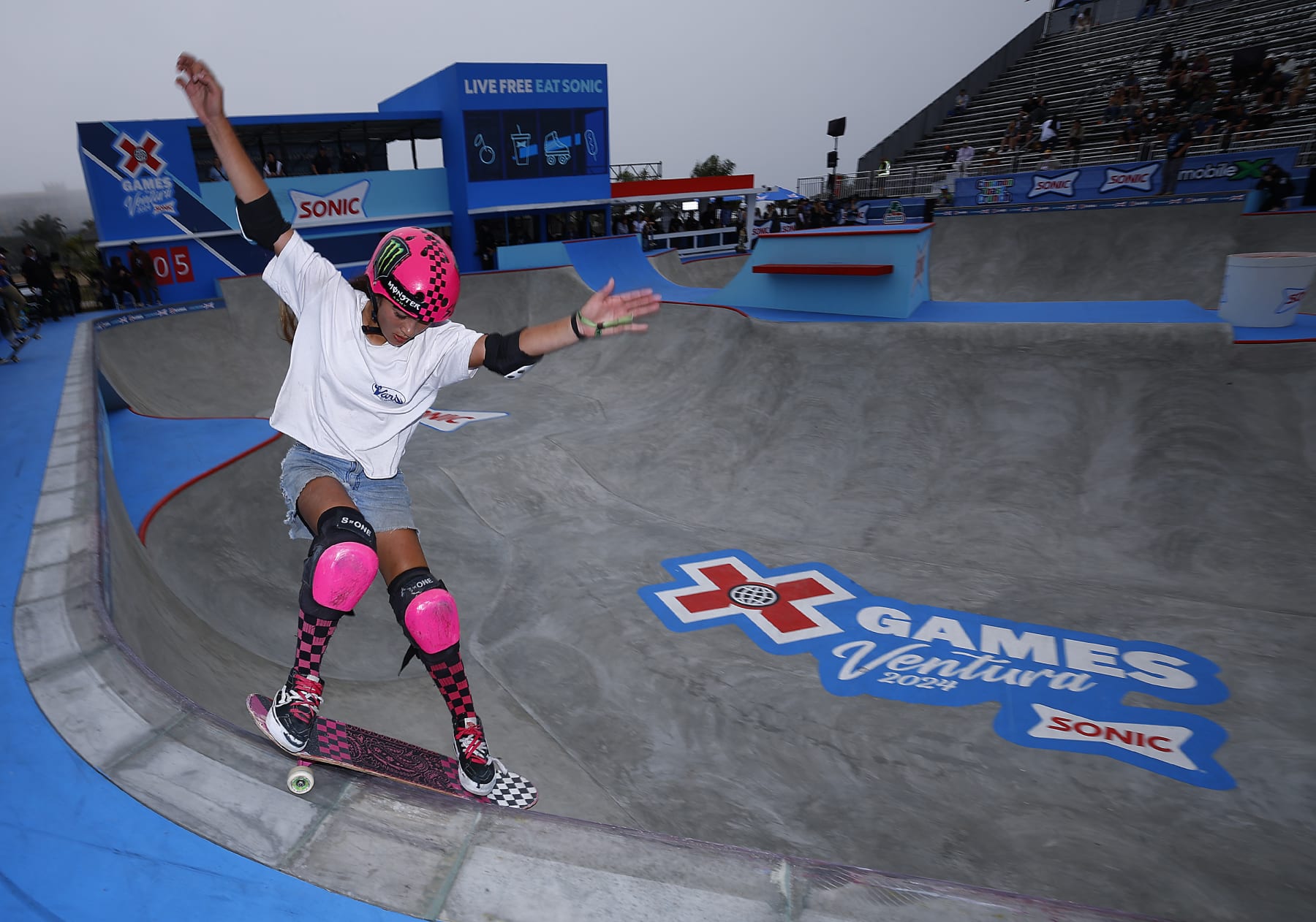VENTURA, CALIFORNIA - JUNE 30: Arisa Trew competes in the Women's Skateboard Park Final during X Games Ventura 2024 at Ventura County Fairgrounds and Event Center on June 30, 2024 in Ventura, California. (Photo by Ronald Martinez/Getty Images)