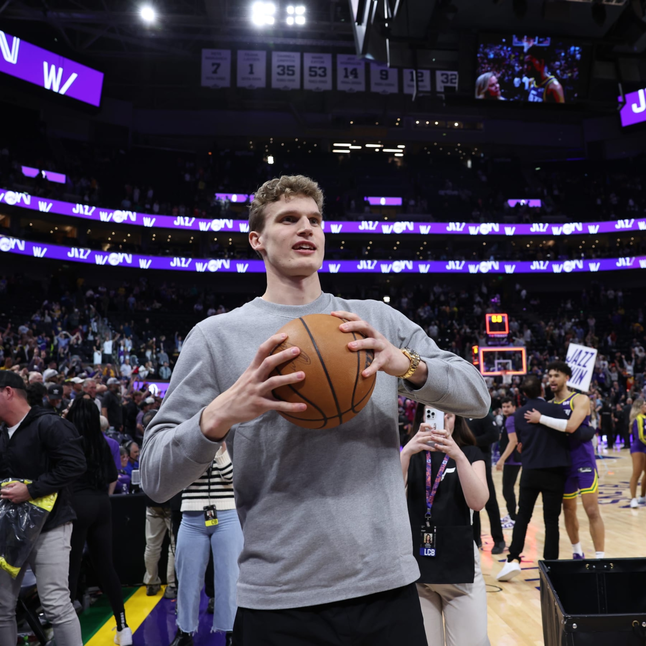 SALT LAKE CITY, UT - APRIL 11: Lauri Markkanen #23 of the Utah Jazz looks on after the game against the Houston Rockets on April 11, 2024 at Delta Center in Salt Lake City, Utah. NOTE TO USER: User expressly acknowledges and agrees that, by downloading and or using this Photograph, User is consenting to the terms and conditions of the Getty Images License Agreement. Mandatory Copyright Notice: Copyright 2024 NBAE (Photo by Melissa Majchrzak/NBAE via Getty Images)