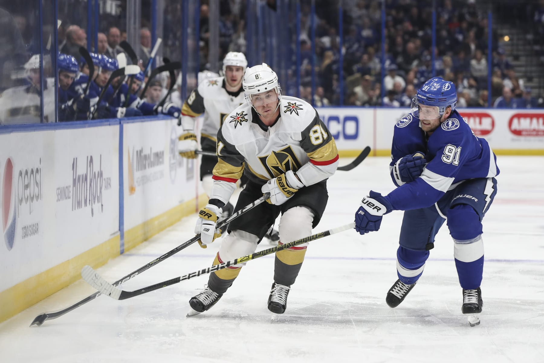 Jonathan Marchessault (left) and Steven Stamkos. 