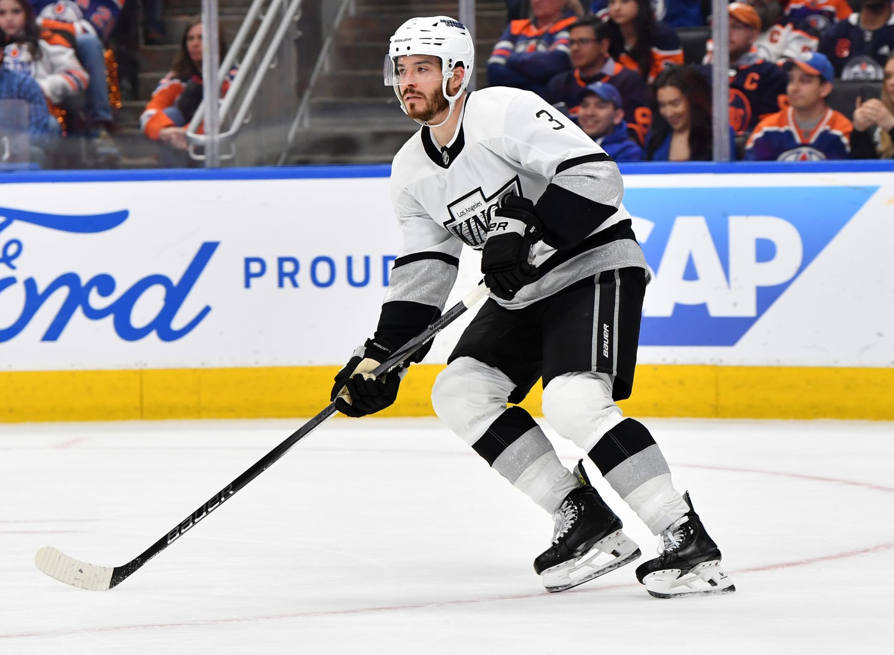 EDMONTON, CANADA - APRIL 24: Matt Roy #3 of the Los Angeles Kings in action during Game Two of the First Round of the 2024 Stanley Cup Playoffs against the Edmonton Oilers at Rogers Place on April 24, 2024, in Edmonton, Alberta, Canada. (Photo by Andy Devlin/NHLI via Getty Images)