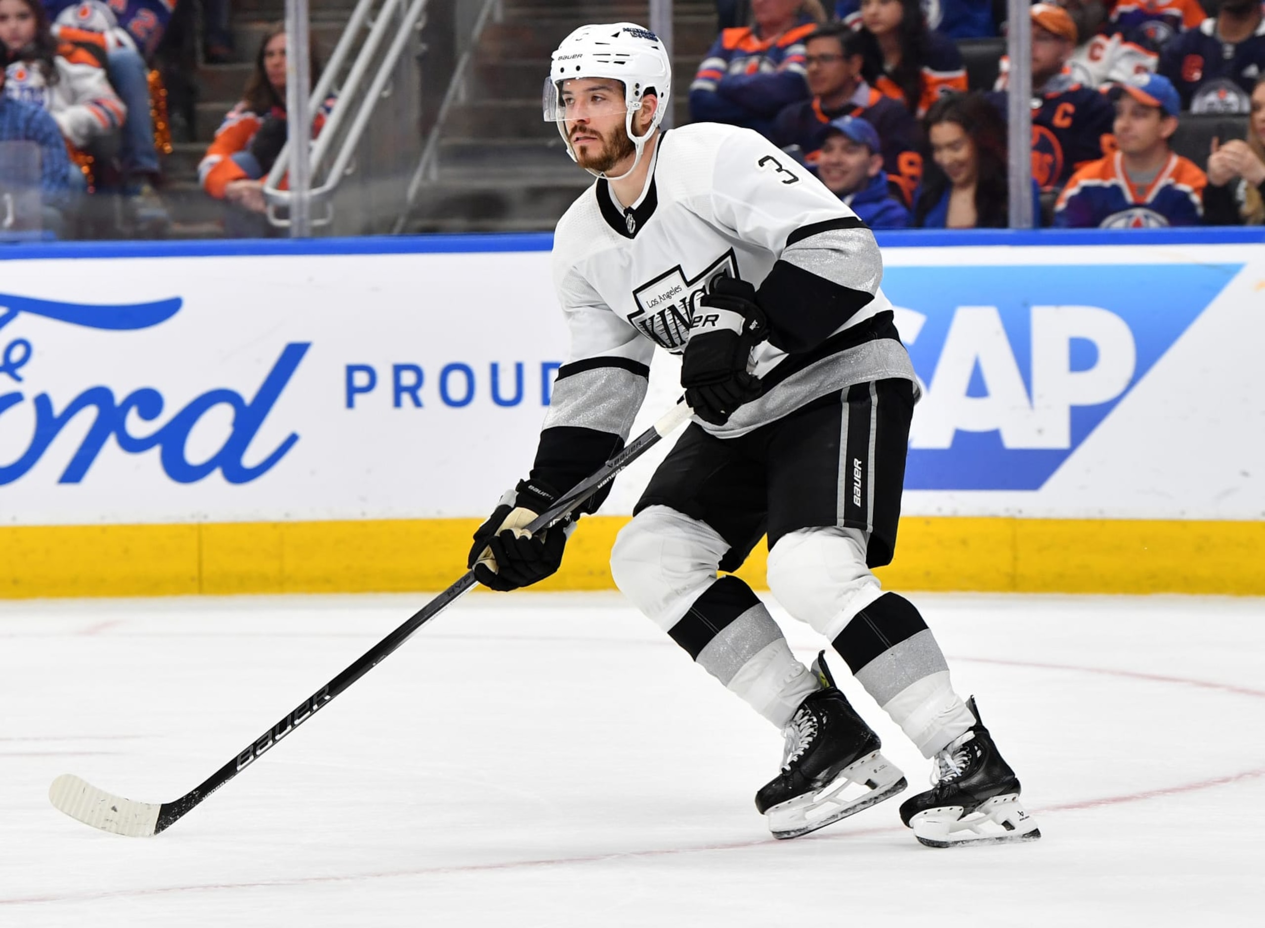 EDMONTON, CANADA - APRIL 24: Matt Roy #3 of the Los Angeles Kings in action during Game Two of the First Round of the 2024 Stanley Cup Playoffs against the Edmonton Oilers at Rogers Place on April 24, 2024, in Edmonton, Alberta, Canada. (Photo by Andy Devlin/NHLI via Getty Images)
