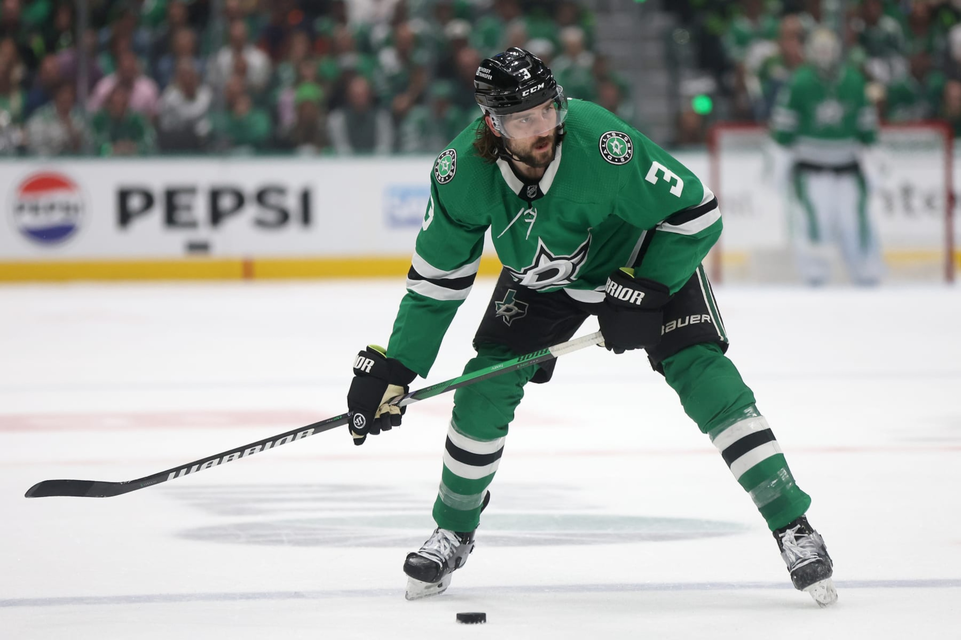 DALLAS, TEXAS - MAY 25: Chris Tanev #3 of the Dallas Stars fires a shot against the Edmonton Oilers in the first period during Game Two of the Western Conference Final of the 2024 Stanley Cup Playoffs at American Airlines Center on May 25, 2024 in Dallas, Texas. (Photo by Matthew Stockman/Getty Images) DALLAS, TEXAS - MAY 25: Chris Tanev #3 of the Dallas Stars fires a shot against the Edmonton Oilers in the first period during Game Two of the Western Conference Final of the 2024 Stanley Cup Playoffs at American Airlines Center on May 25, 2024 in Dallas, Texas. (Photo by Matthew Stockman/Getty Images)