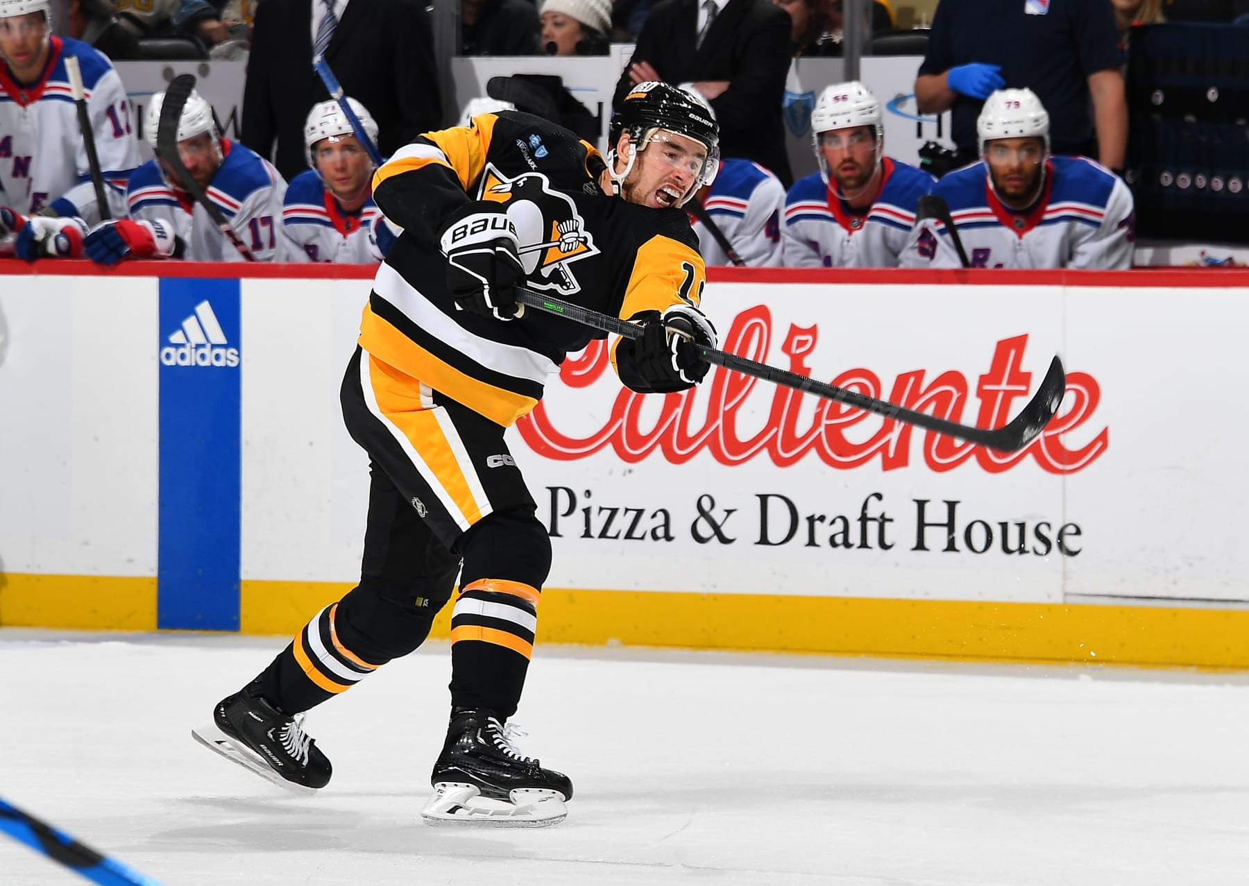 PITTSBURGH, PA - NOVEMBER 22:  Reilly Smith #19 of the Pittsburgh Penguins skates against the New York Rangers at PPG PAINTS Arena on November 22, 2023 in Pittsburgh, Pennsylvania. (Photo by Joe Sargent/NHLI via Getty Images)