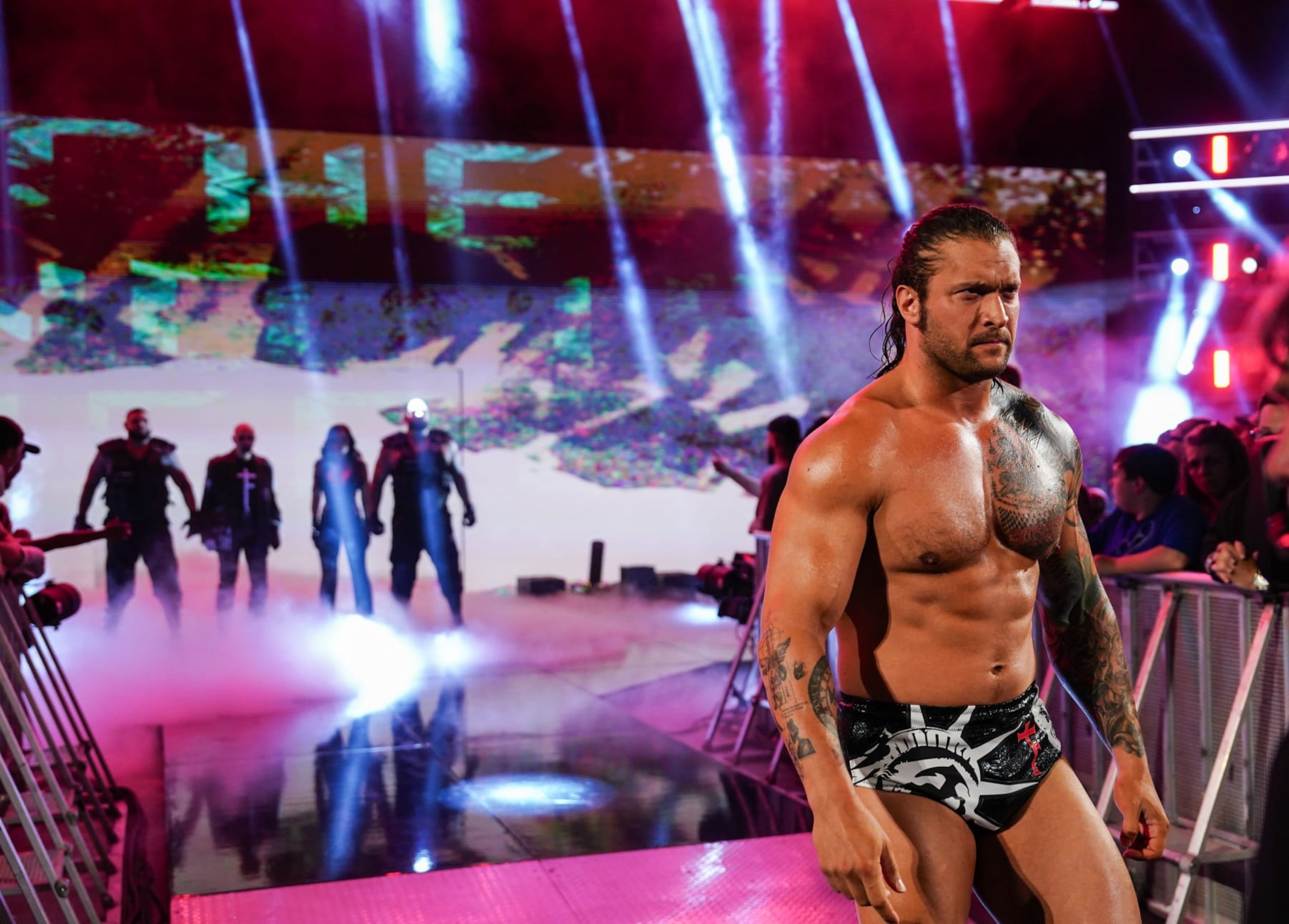 INDIANAPOLIS, INDIANA - JUNE 24: Karrion Kross makes his way to the ring during Monday Night RAW at Gainbridge Fieldhouse on June 24, 2024 in Indianapolis, Indiana.  (Photo by WWE/Getty Images)
