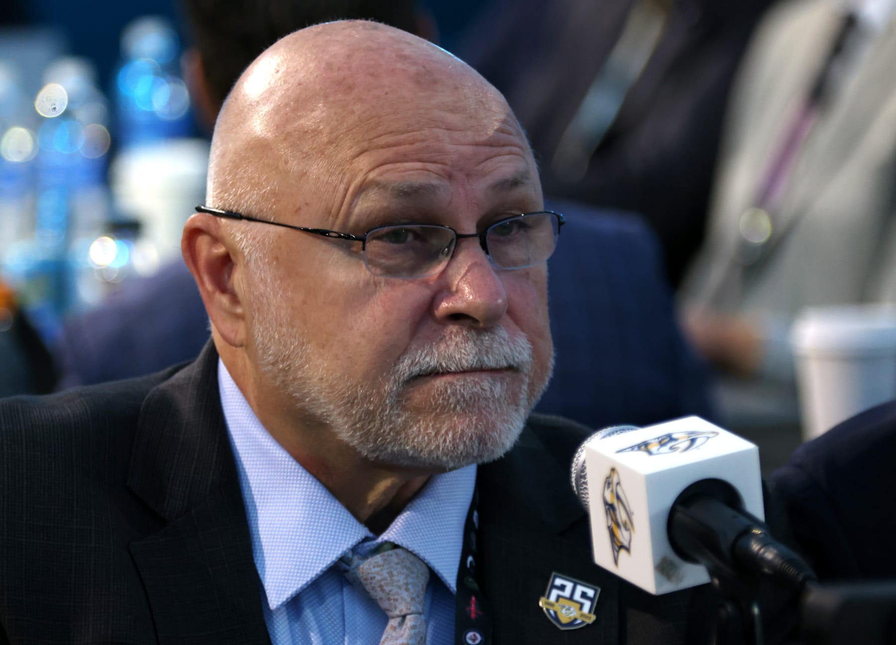 LAS VEGAS, NEVADA - JUNE 29: General manager Barry Trotz of the Nashville Predators looks on during the 2024 Upper Deck NHL Draft Rounds 2-7 at Sphere on June 29, 2024 in Las Vegas, Nevada. (Photo by Dave Sandford/NHLI via Getty Images)