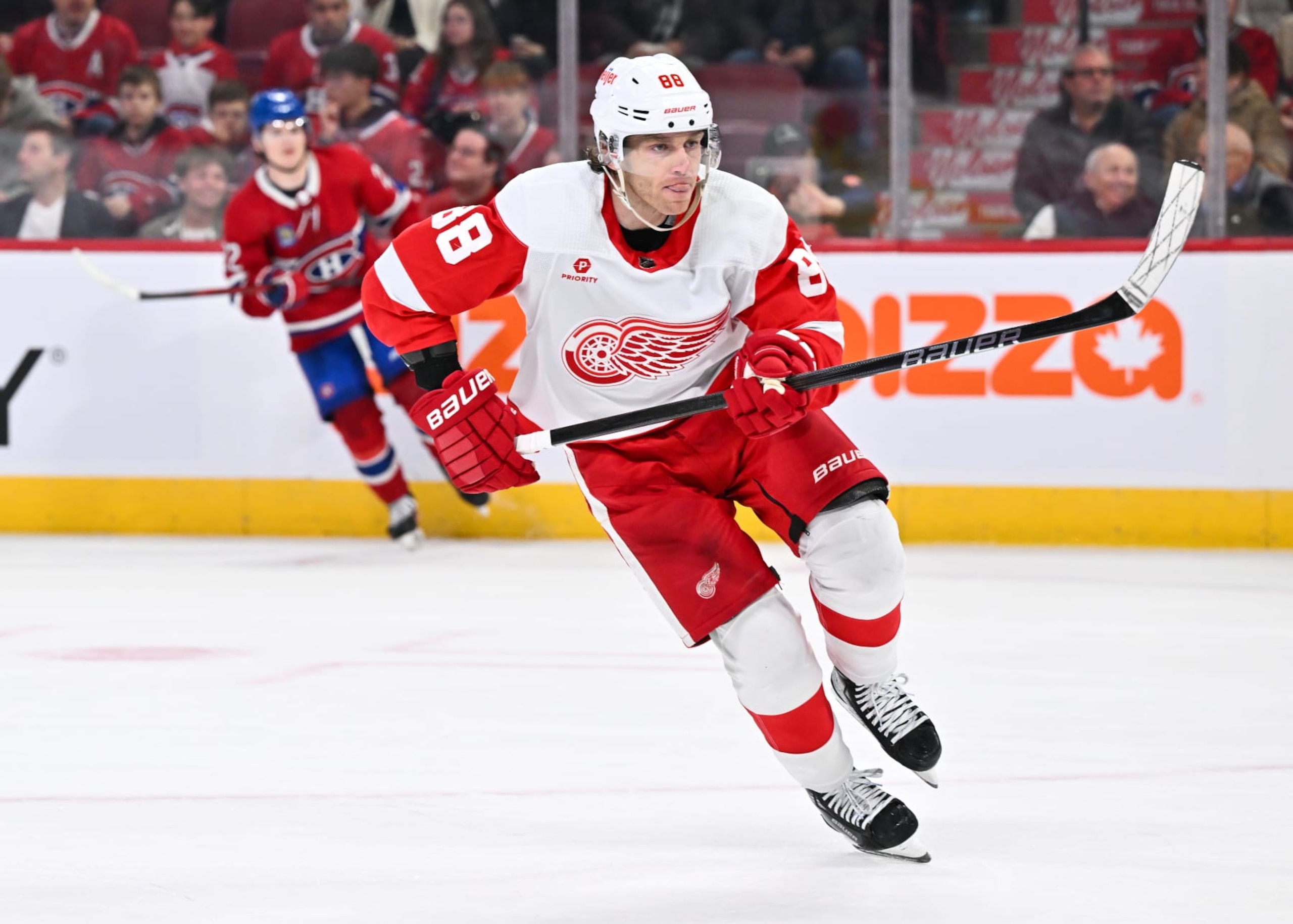 MONTREAL, CANADA - APRIL 16: Patrick Kane #88 of the Detroit Red Wings skates during the first period against the Montreal Canadiens at the Bell Centre on April 16, 2024 in Montreal, Quebec, Canada. The Detroit Red Wings defeated the Montreal Canadiens 5-4 in a shootout. (Photo by Minas Panagiotakis/Getty Images) MONTREAL, CANADA - APRIL 16: Patrick Kane #88 of the Detroit Red Wings skates during the first period against the Montreal Canadiens at the Bell Centre on April 16, 2024 in Montreal, Quebec, Canada. The Detroit Red Wings defeated the Montreal Canadiens 5-4 in a shootout. (Photo by Minas Panagiotakis/Getty Images)