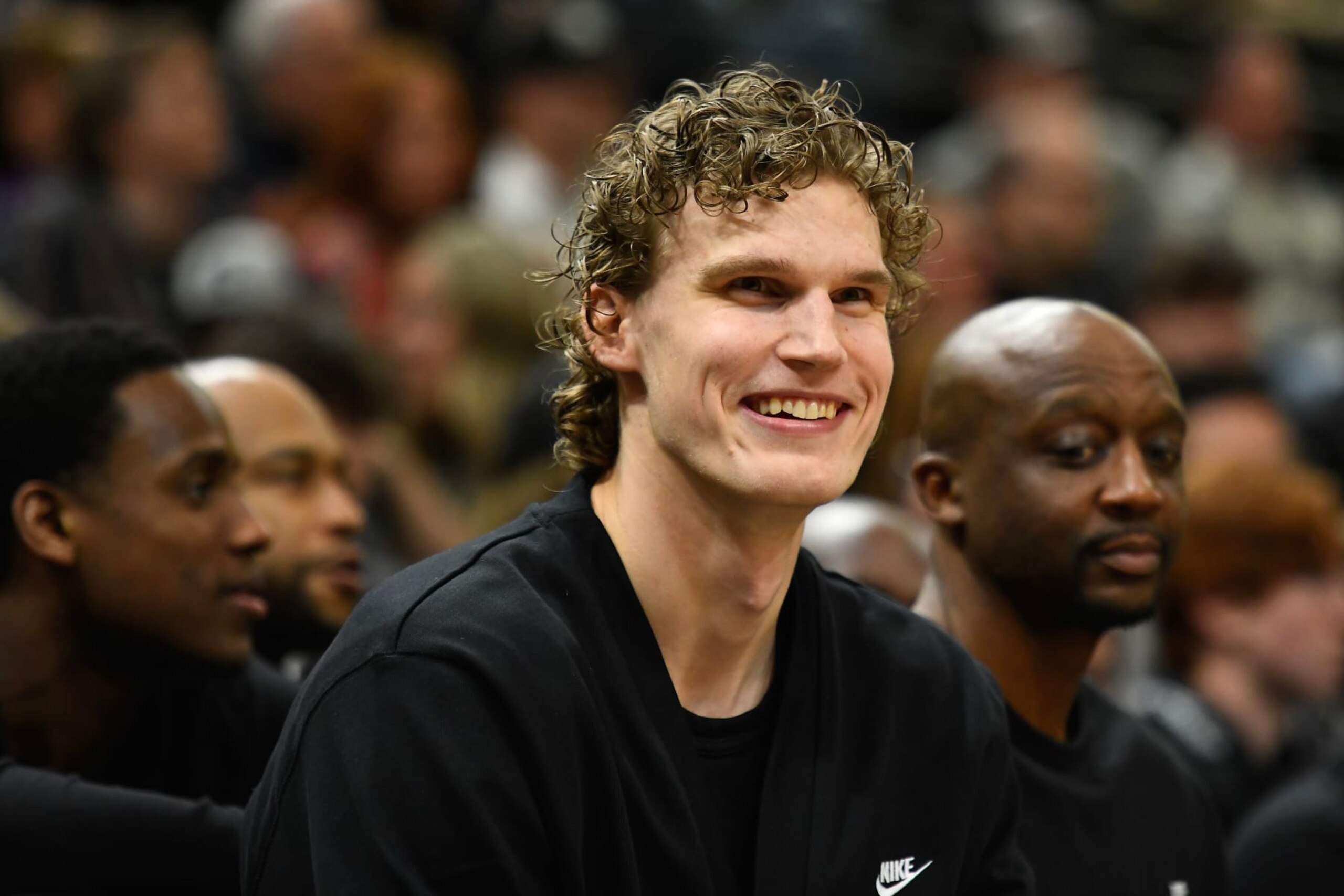 SALT LAKE CITY, UTAH - APRIL 02: Lauri Markkanen #23 of the Utah Jazz looks on during the second half of a game against the Cleveland Cavaliers at Delta Center on April 02, 2024 in Salt Lake City, Utah. NOTE TO USER: User expressly acknowledges and agrees that, by downloading and or using this photograph, User is consenting to the terms and conditions of the Getty Images License Agreement. (Photo by Alex Goodlett/Getty Images)