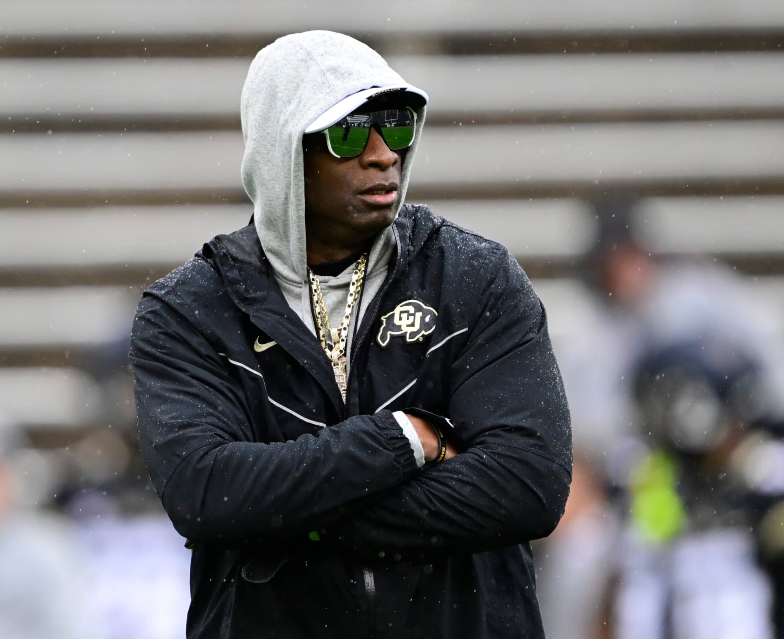 BOULDER, CO - APRIL 27: Colorado Buffaloes head coach Deion Sanders on the field for warmups before the Black and Gold spring game at Folsom Field in Boulder, Colorado on Saturday, April 27, 2024. (Photo by Andy Cross/The Denver Post)