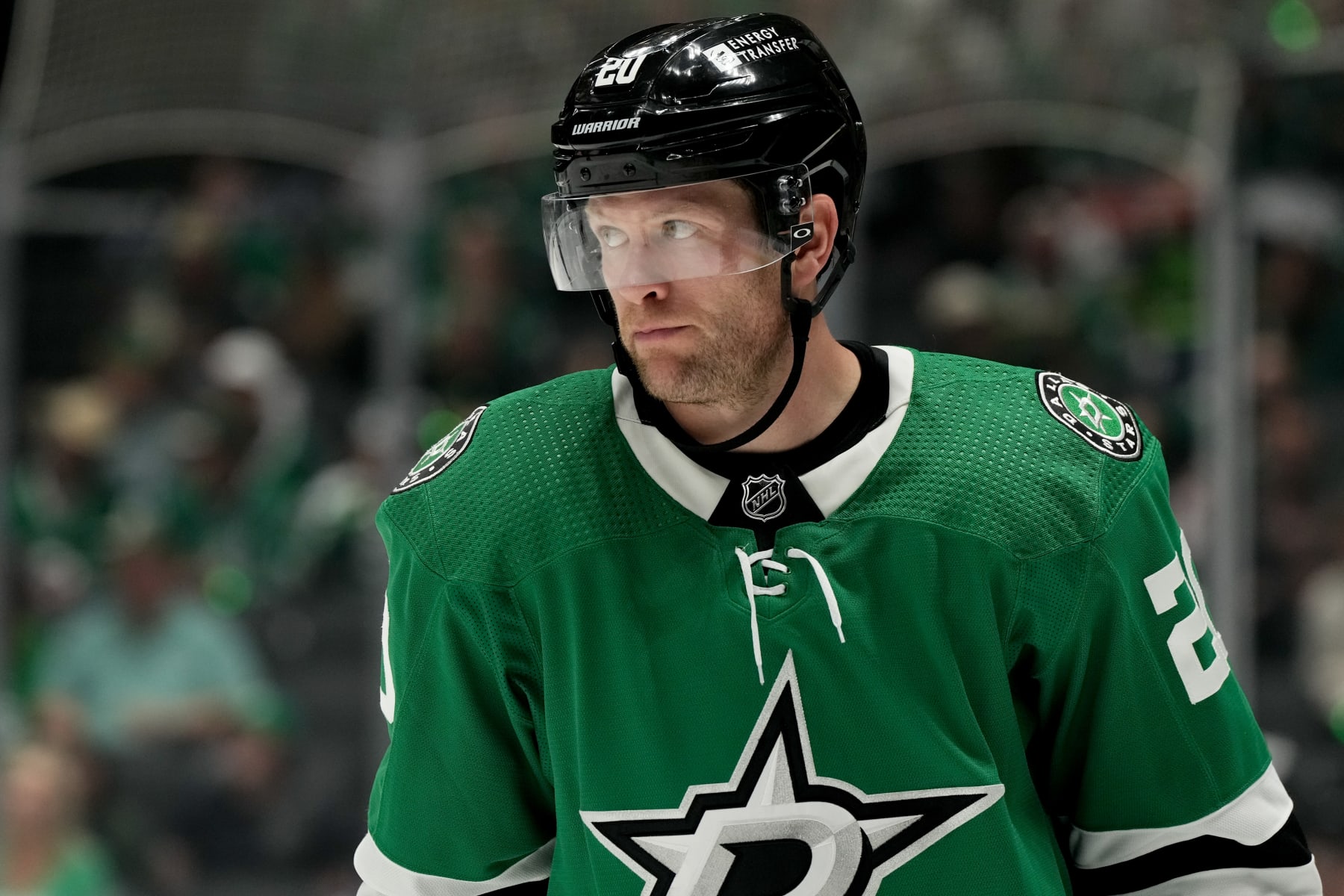 DALLAS, TEXAS - MAY 01: Ryan Suter #20 of the Dallas Stars looks on during the second period of Game Five of the First Round of the 2024 Stanley Cup Playoffs against the Vegas Golden Knights at the American Airlines Center on May 01, 2024 in Dallas, Texas. (Photo by Sam Hodde/Getty Images)