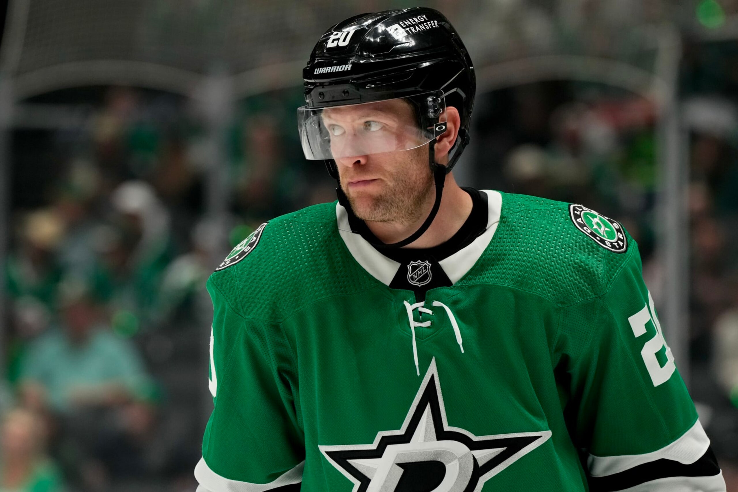 DALLAS, TEXAS - MAY 01: Ryan Suter #20 of the Dallas Stars looks on during the second period of Game Five of the First Round of the 2024 Stanley Cup Playoffs against the Vegas Golden Knights at the American Airlines Center on May 01, 2024 in Dallas, Texas. (Photo by Sam Hodde/Getty Images)