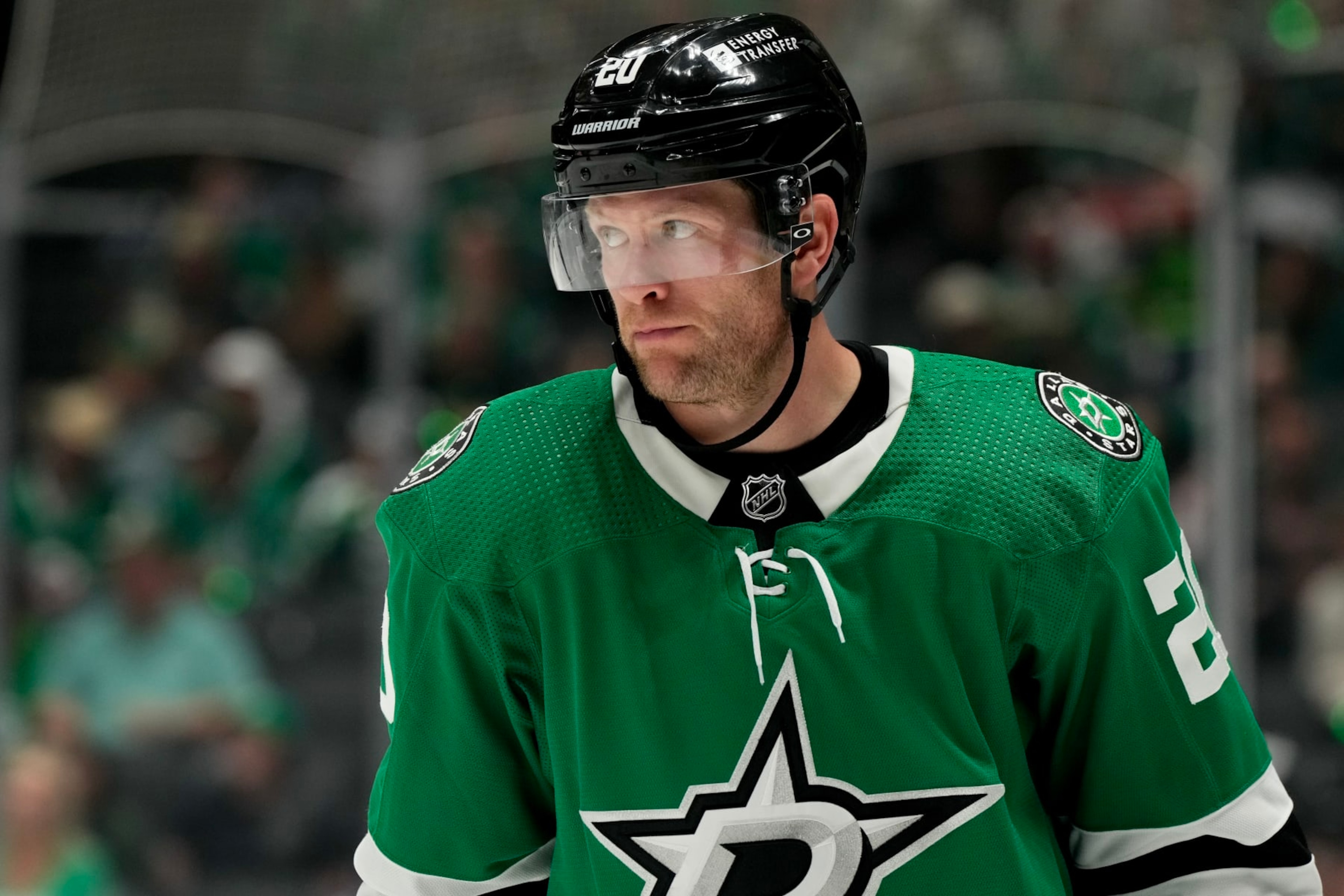 DALLAS, TEXAS - MAY 01: Ryan Suter #20 of the Dallas Stars looks on during the second period of Game Five of the First Round of the 2024 Stanley Cup Playoffs against the Vegas Golden Knights at the American Airlines Center on May 01, 2024 in Dallas, Texas. (Photo by Sam Hodde/Getty Images)