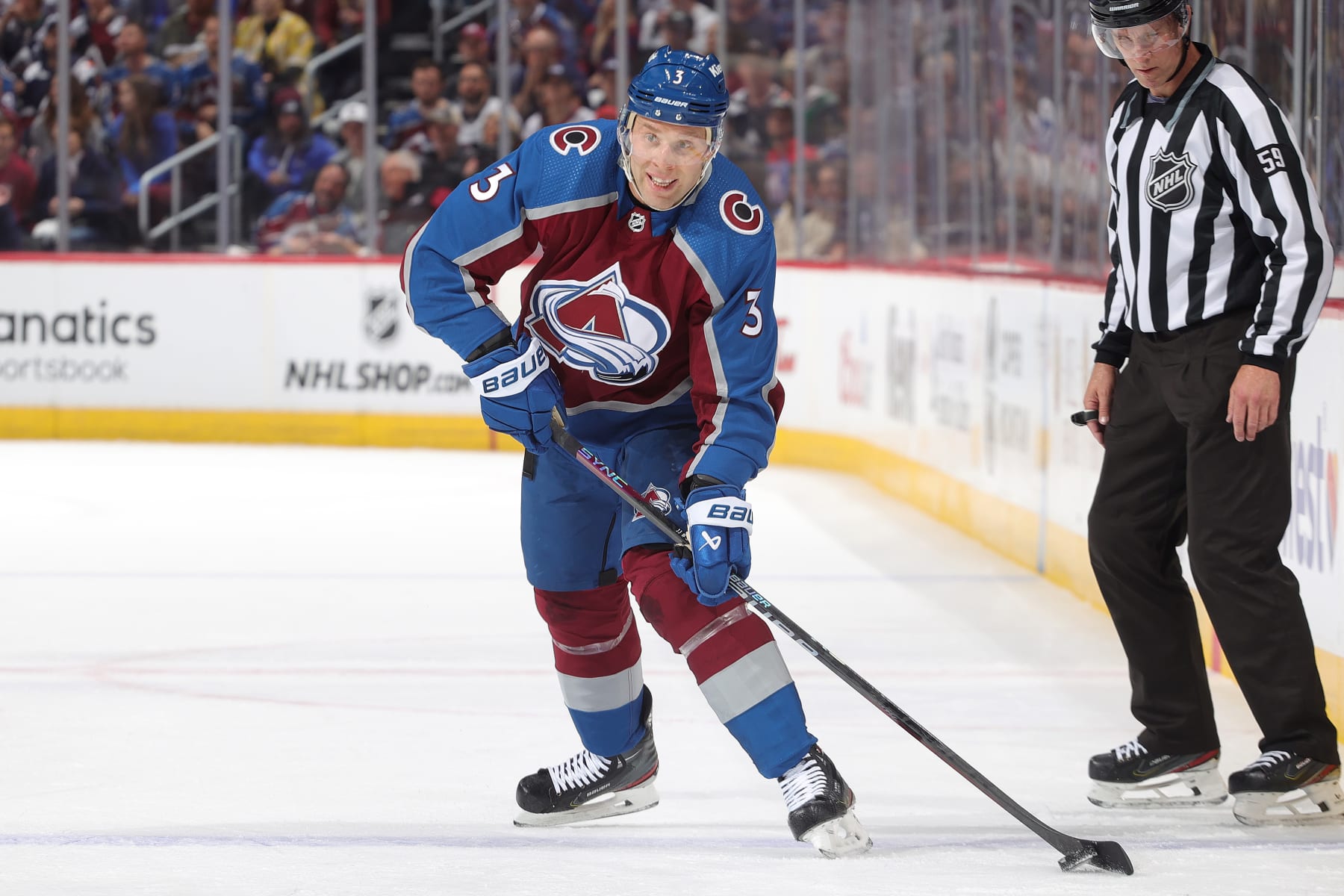DENVER, COLORADO - MAY 17: Jack Johnson #3 of the Colorado Avalanche skates against the Dallas Stars in Game Six of the Second Round of the 2024 Stanley Cup Playoffs at Ball Arena on May 17, 2024 in Denver, Colorado.  (Photo by Michael Martin/NHLI via Getty Images)