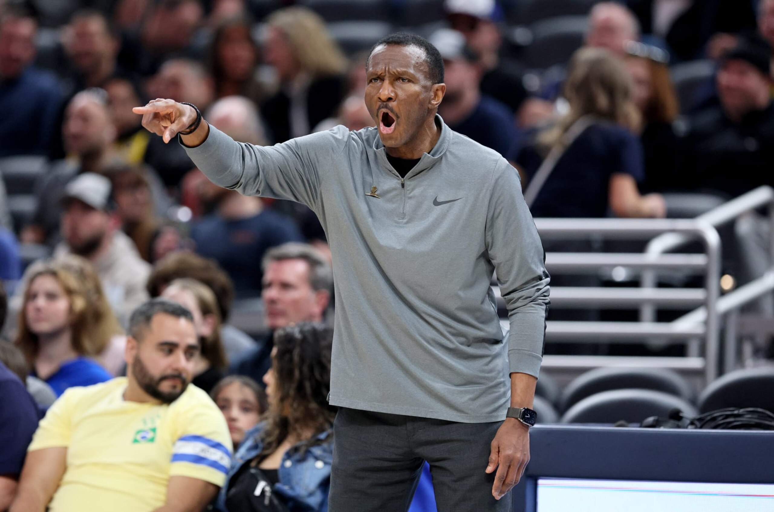 INDIANAPOLIS, INDIANA - APRIL 07: Dwane Casey the head coach of the Detroit Pistons against the Indiana Pacers at Gainbridge Fieldhouse on April 07, 2023 in Indianapolis, Indiana.    NOTE TO USER: User expressly acknowledges and agrees that, by downloading and/or using this photograph, User is consenting to the terms and conditions of the Getty Images License Agreement. (Photo by Andy Lyons/Getty Images)