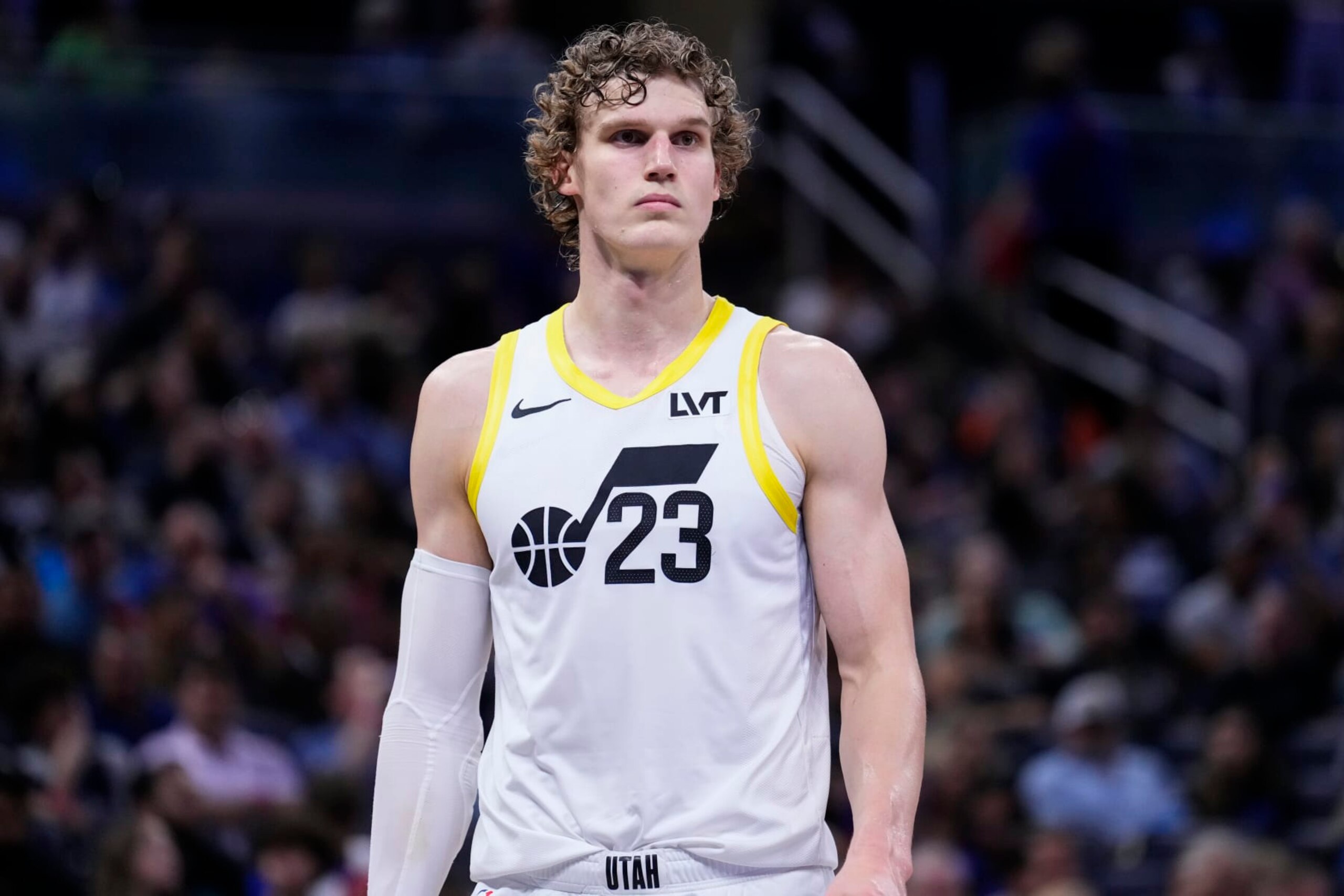 ORLANDO, FLORIDA - FEBRUARY 29: Lauri Markkanen #23 of the Utah Jazz looks on against the Orlando Magic during the third quarter at Kia Center on February 29, 2024 in Orlando, Florida. NOTE TO USER: User expressly acknowledges and agrees that, by downloading and or using this photograph, user is consenting to the terms and conditions of the Getty Images License Agreement. (Photo by Rich Storry/Getty Images) ORLANDO, FLORIDA - FEBRUARY 29: Lauri Markkanen #23 of the Utah Jazz looks on against the Orlando Magic during the third quarter at Kia Center on February 29, 2024 in Orlando, Florida. NOTE TO USER: User expressly acknowledges and agrees that, by downloading and or using this photograph, user is consenting to the terms and conditions of the Getty Images License Agreement. (Photo by Rich Storry/Getty Images)