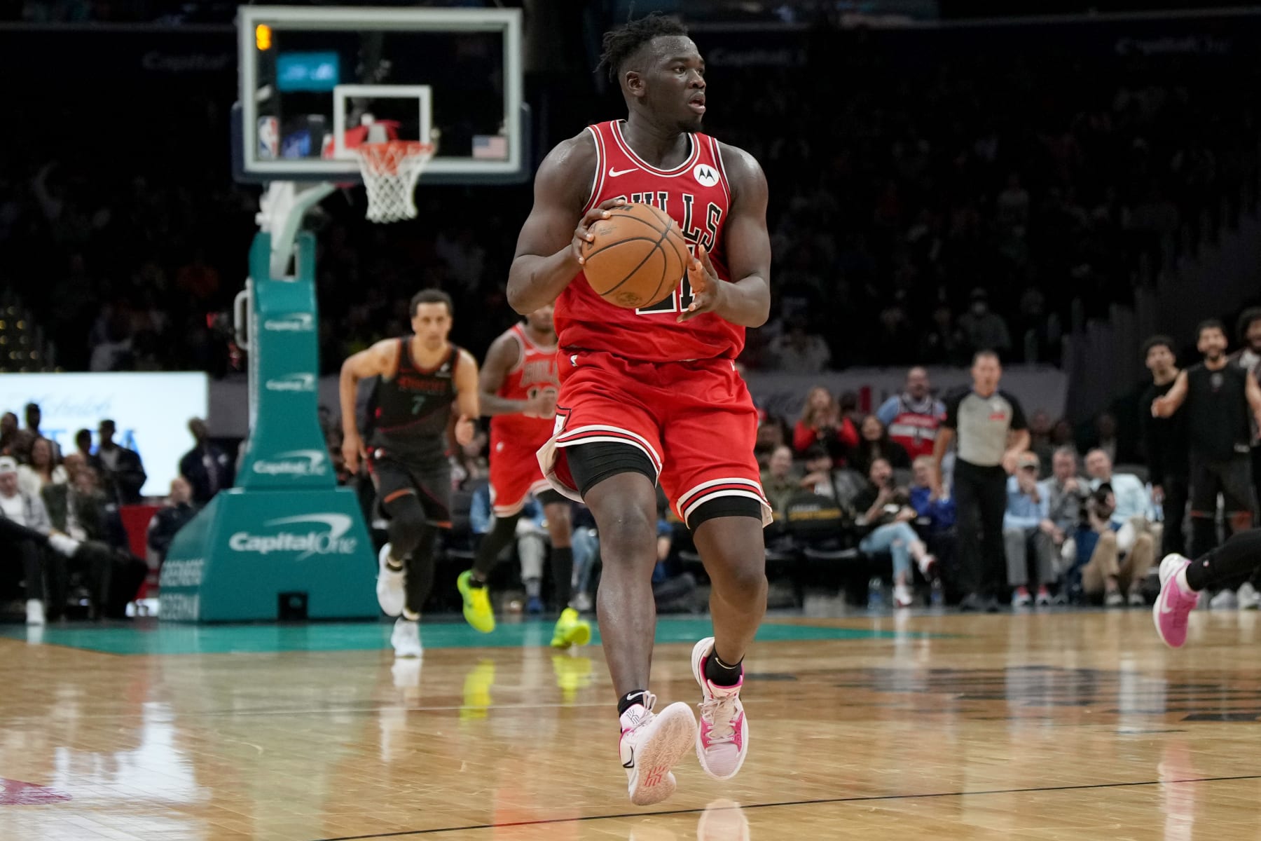WASHINGTON, DC - APRIL 12: Adama Sanogo #21 of the Chicago Bulls prepares to shoot against the Washington Wizards \d2h at Capital One Arena on April 12, 2024 in Washington, DC. NOTE TO USER: User expressly acknowledges and agrees that, by downloading and or using this photograph, User is consenting to the terms and conditions of the Getty Images License Agreement. (Photo by Jess Rapfogel/Getty Images)