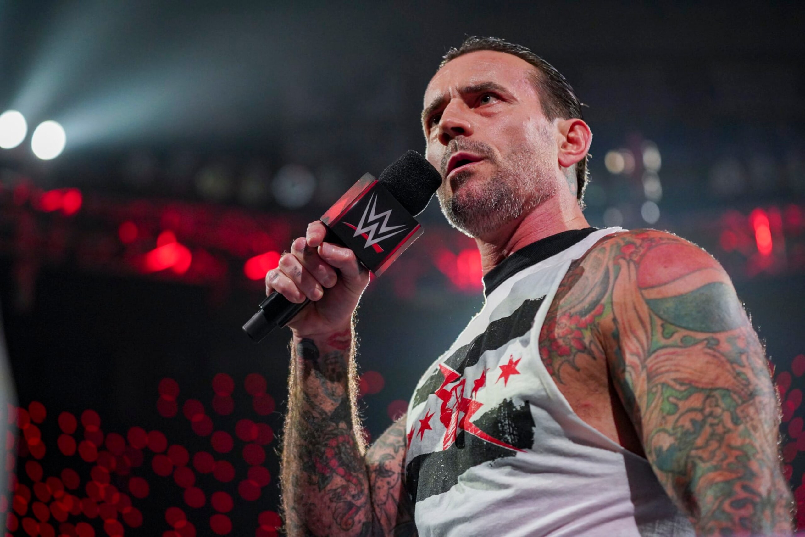 HARTFORD, CONNECTICUT - MAY 6: CM Punk talks to the WWE Universe during Monday Night RAW at XL Center on May 6, 2024 in Hartford, Connecticut.  (Photo by WWE/Getty Images)