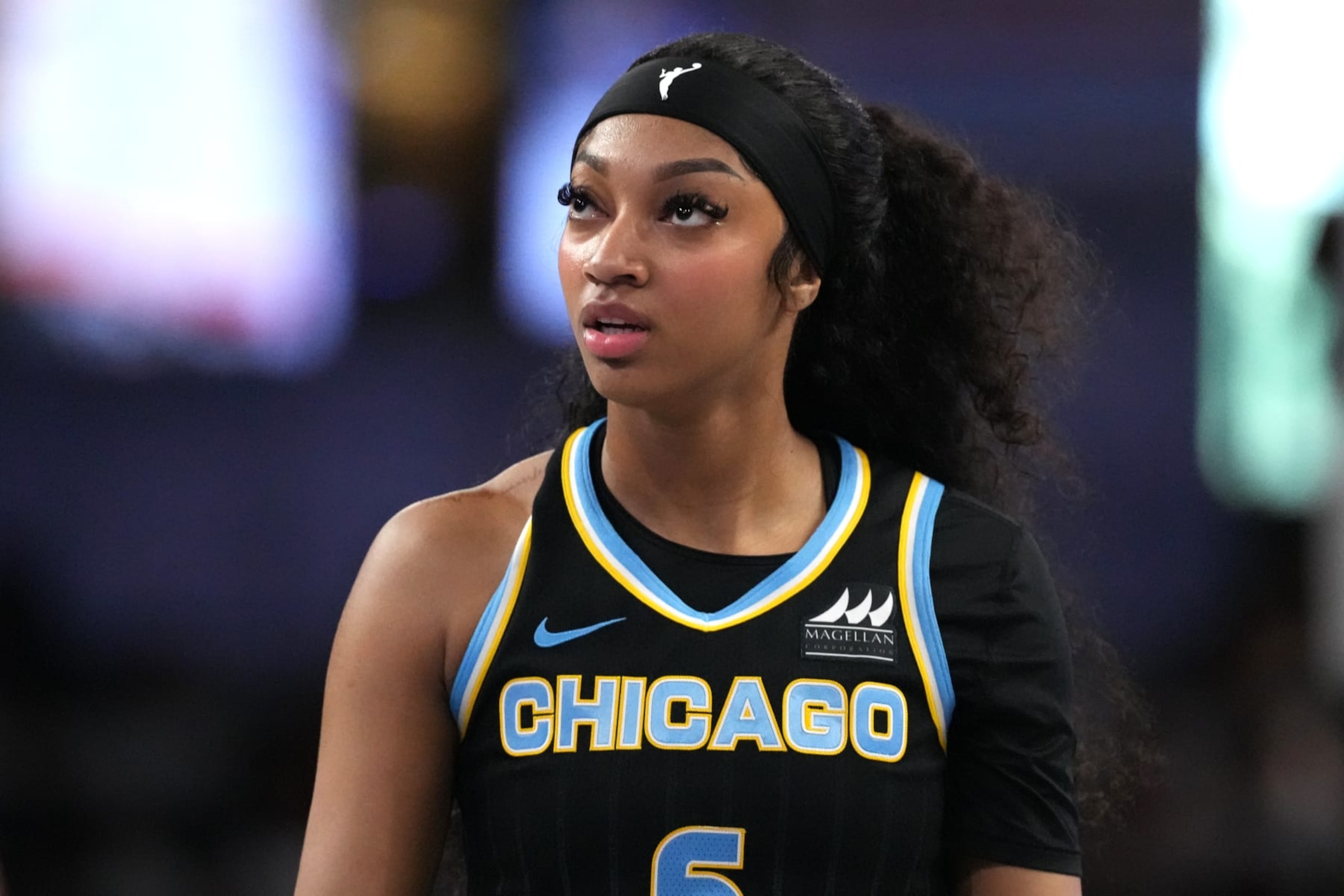 ATLANTA, GA - JULY 2: Angel Reese #5 of the Chicago Sky looks on during the game against the Atlanta Dream on July 2, 2024 at Gateway Center Arena at College Park in Atlanta, Georgia. NOTE TO USER: User expressly acknowledges and agrees that, by downloading and or using this photograph, User is consenting to the terms and conditions of the Getty Images License Agreement. Mandatory Copyright Notice: Copyright 2024 NBAE (Photo by Dale Zanine/NBAE via Getty Images) ATLANTA, GA - JULY 2: Angel Reese #5 of the Chicago Sky looks on during the game against the Atlanta Dream on July 2, 2024 at Gateway Center Arena at College Park in Atlanta, Georgia. NOTE TO USER: User expressly acknowledges and agrees that, by downloading and or using this photograph, User is consenting to the terms and conditions of the Getty Images License Agreement. Mandatory Copyright Notice: Copyright 2024 NBAE (Photo by Dale Zanine/NBAE via Getty Images)