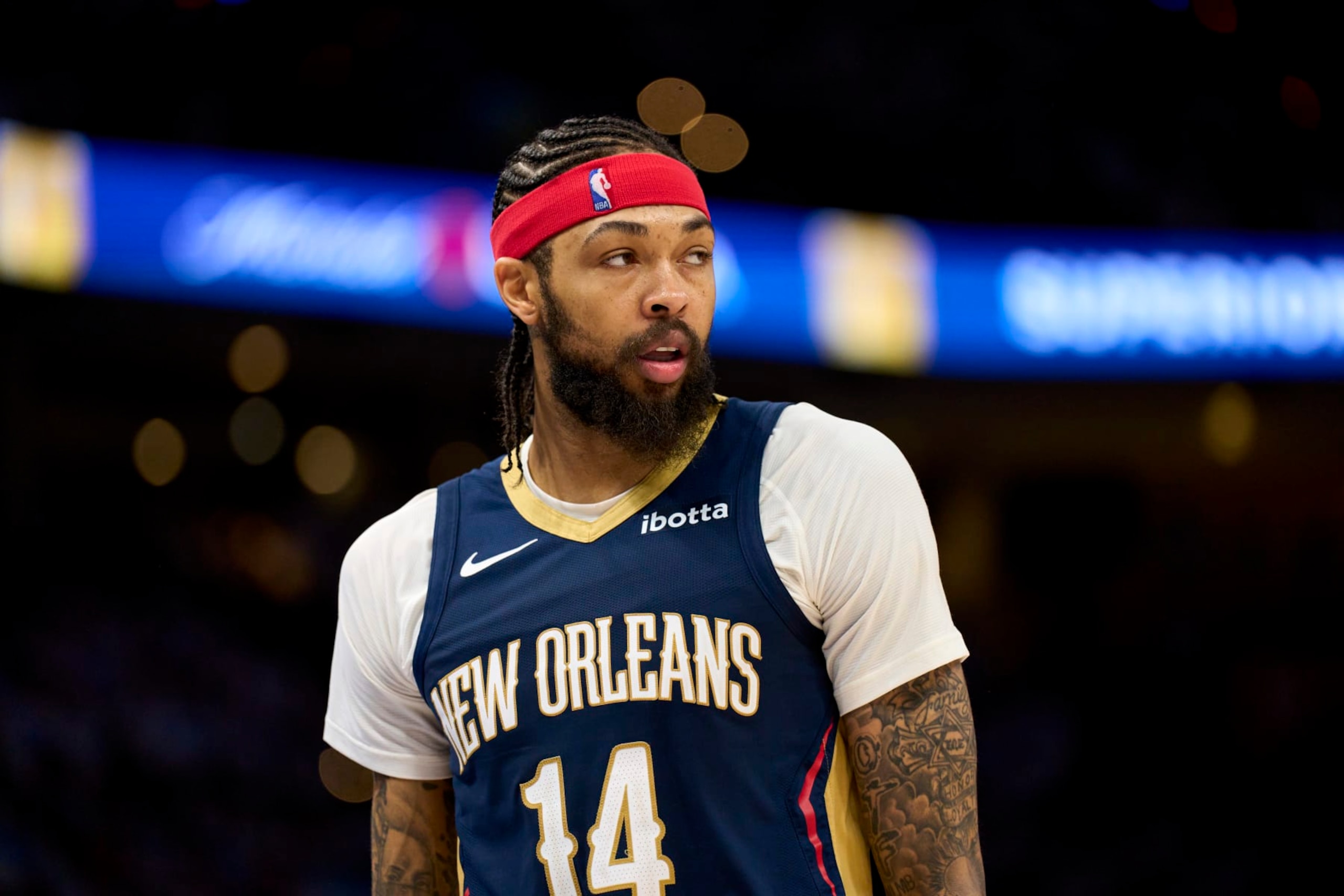 OKLAHOMA CITY, OKLAHOMA - APRIL 21: Brandon Ingram #14 of the New Orleans Pelicans looks on against the Oklahoma City Thunder in game one of the Western Conference First Round Playoffs at the Paycom Center on April 21, 2024 in Oklahoma City, Oklahoma. NOTE TO USER: User expressly acknowledges and agrees that, by downloading and or using this photograph, User is consenting to the terms and conditions of the Getty Images License Agreement.  (Photo by Cooper Neill/Getty Images)